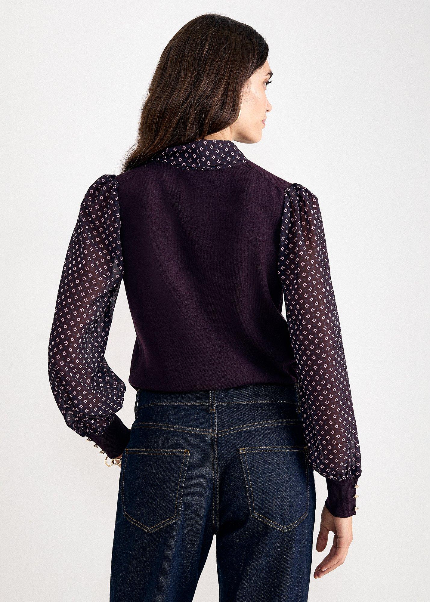 Ellen Woven Sleeve Print Knitted Top