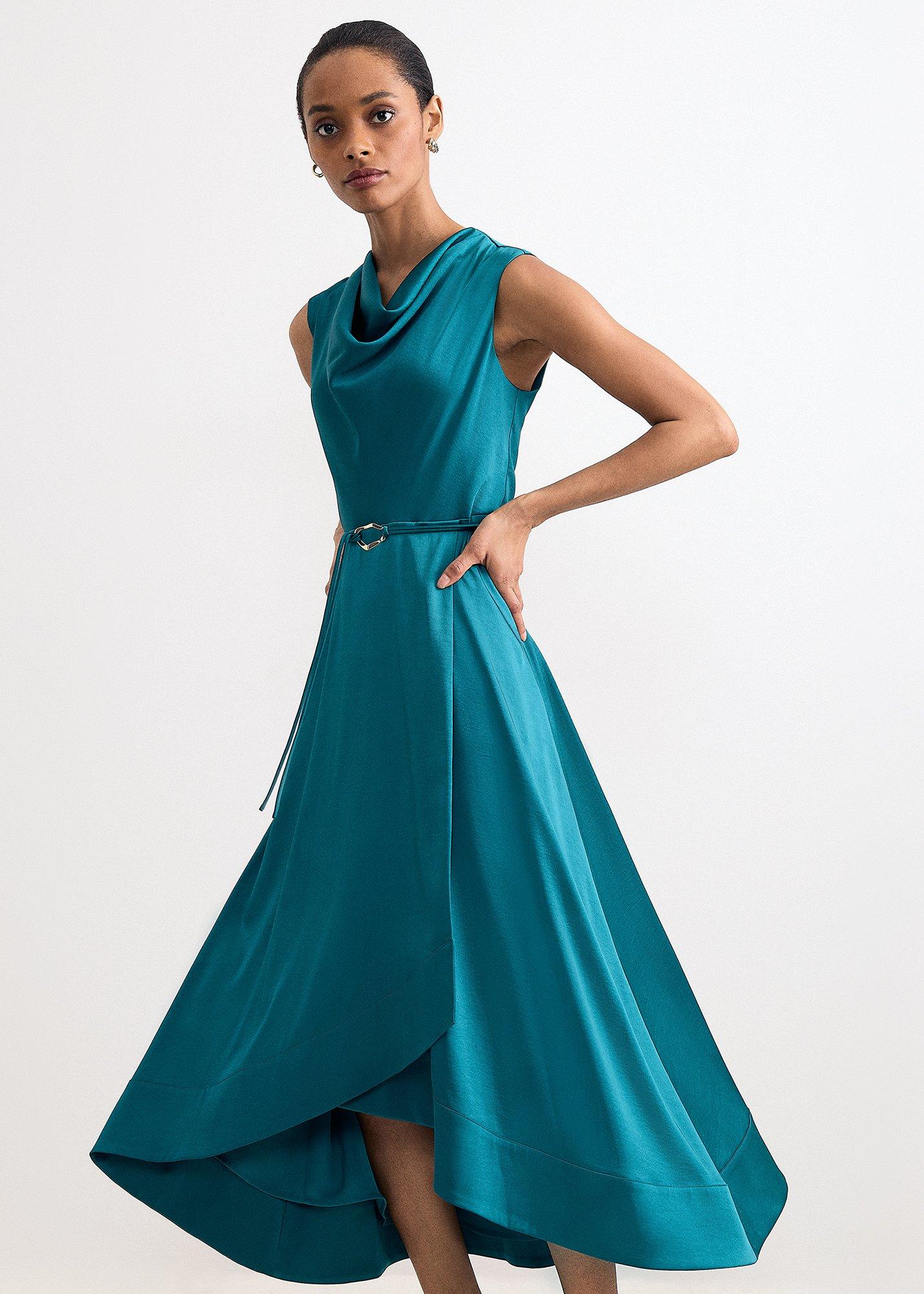 Petite Sabrianna Satin Cowl Neck Midi Dress