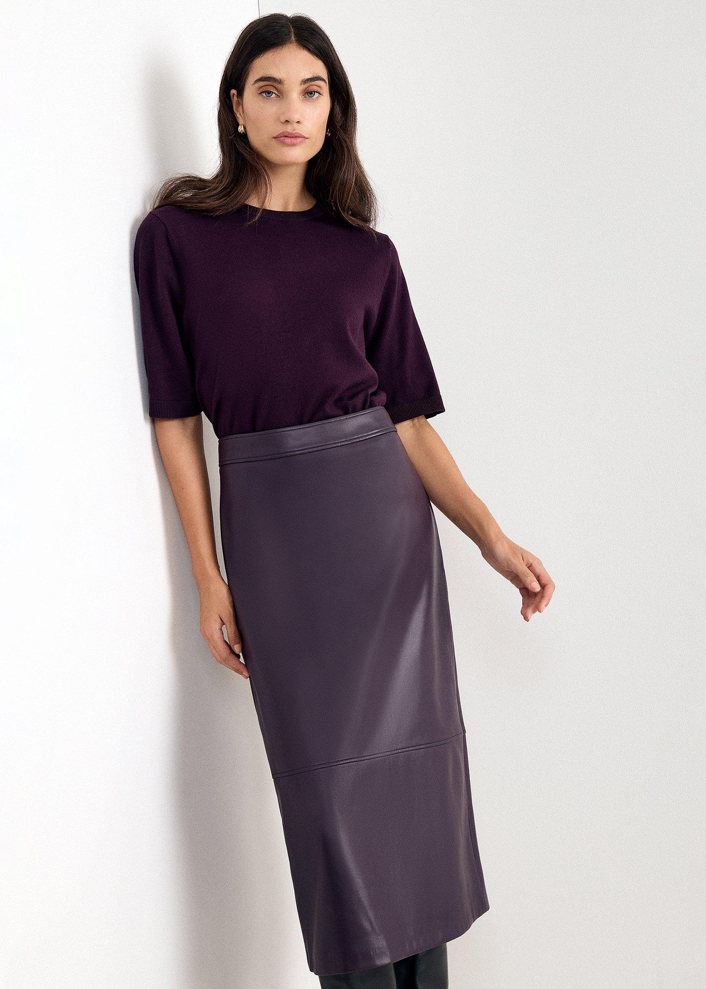 Melissa Grape PU Pencil Midi Skirt