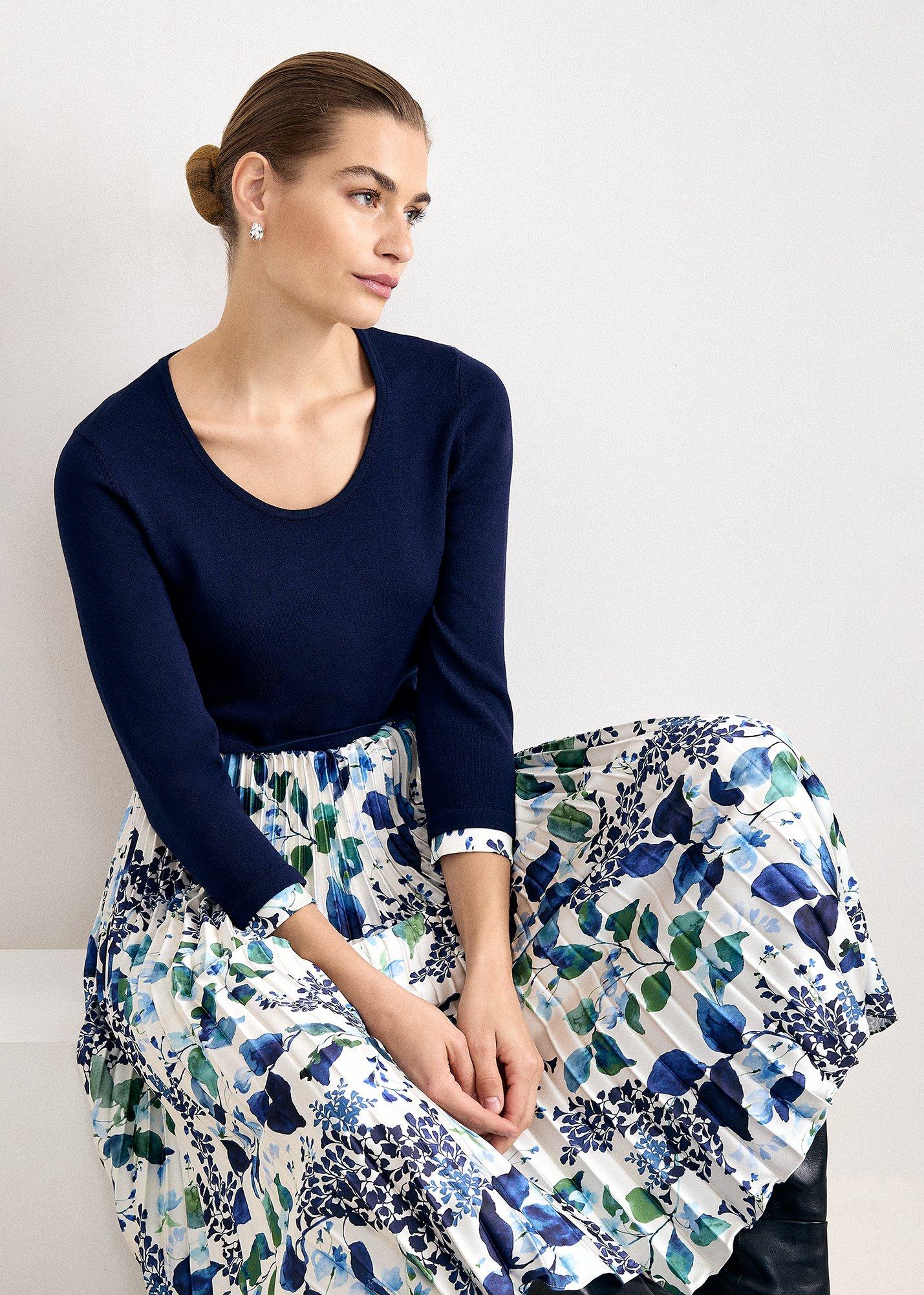 beatrice-navy-woven-skirt-long-sleeve-pleated-dress