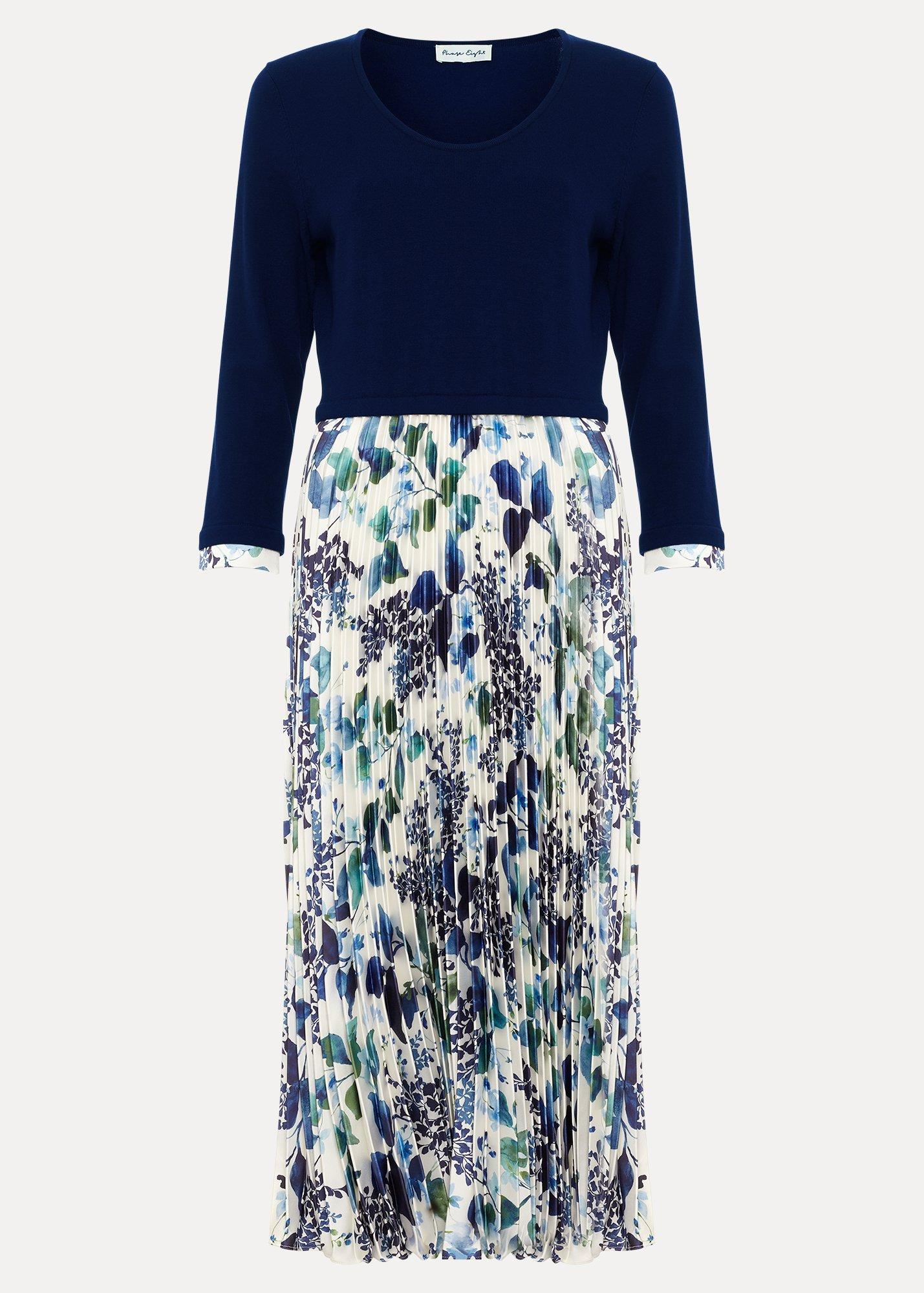 beatrice-navy-woven-skirt-long-sleeve-pleated-dress