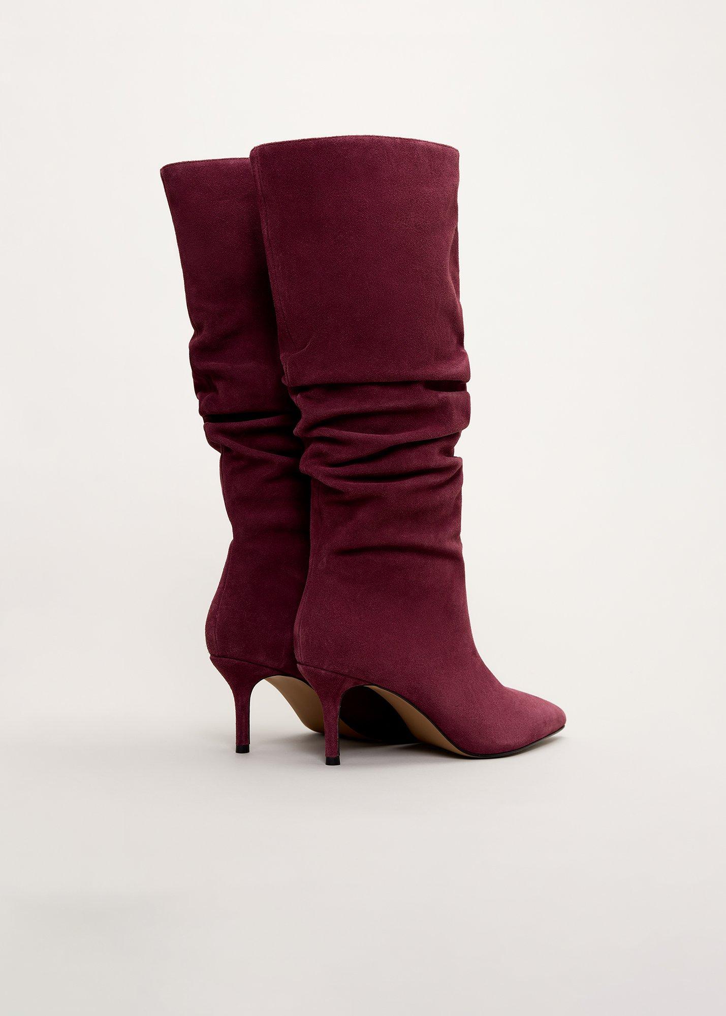 suede-ruched-knee-high-heeled-boot