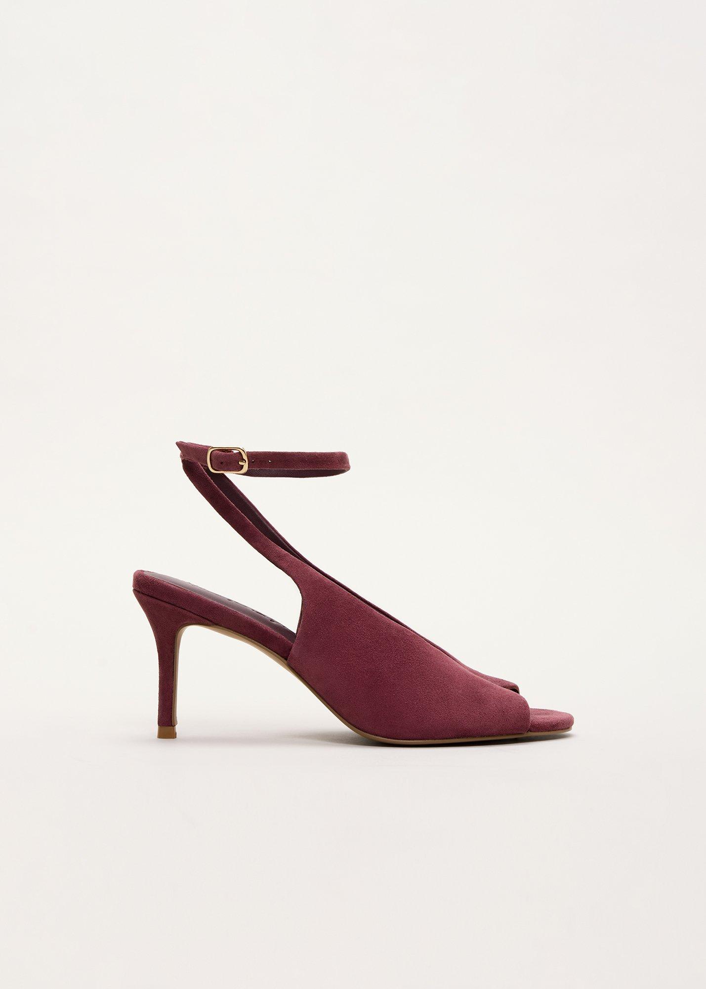 Dark Red Suede Peeptoe Heeled Sandal