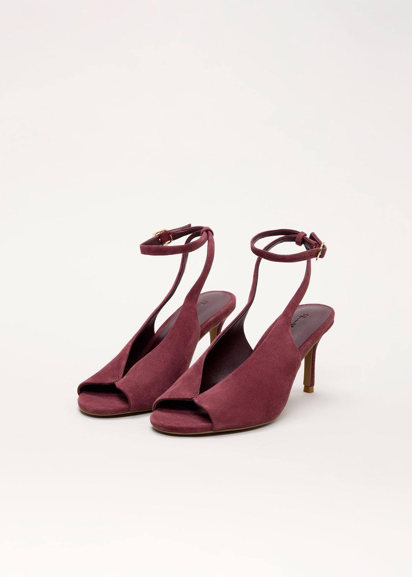 Dark Red Suede Peeptoe Heeled Sandal