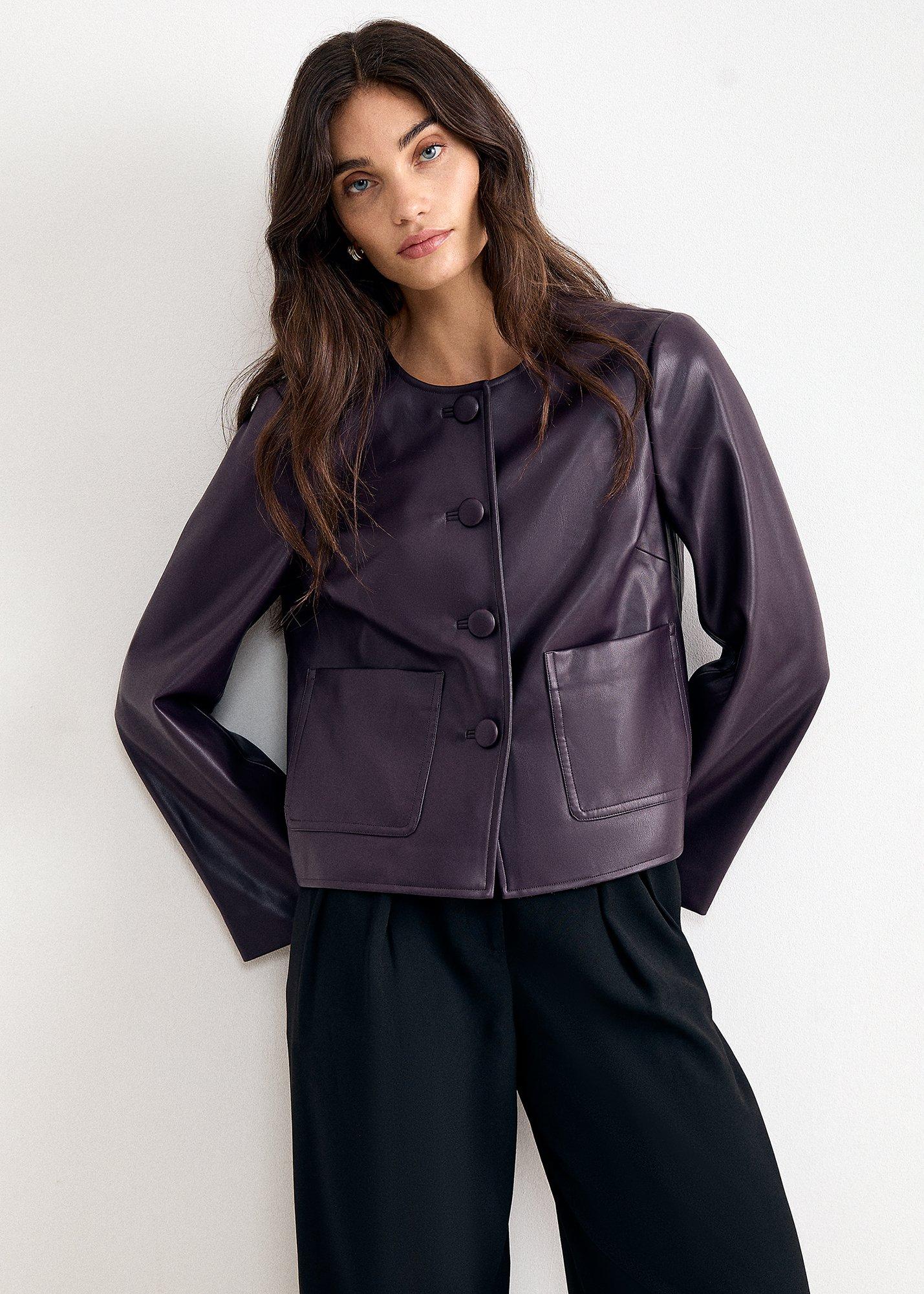 Malina PU Collarless Jacket 