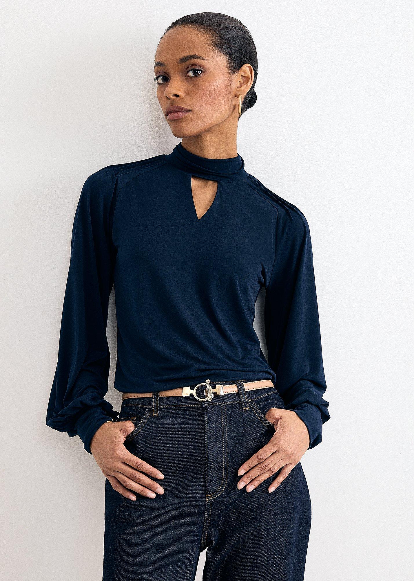 Ilaria Drape Sleeve Keyhole Top