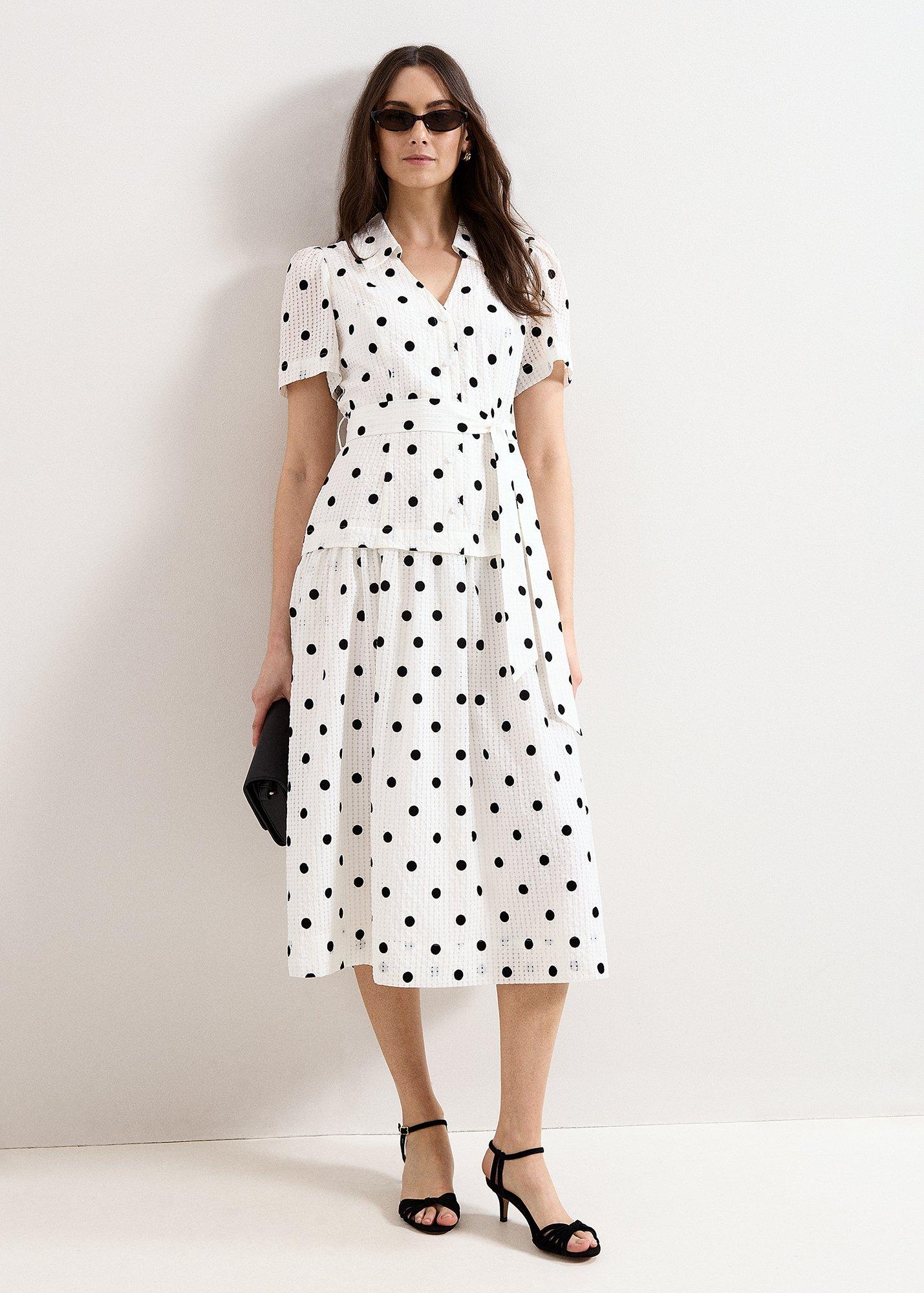Petite Adele Black and Ivory Spot Textured Swing Dress