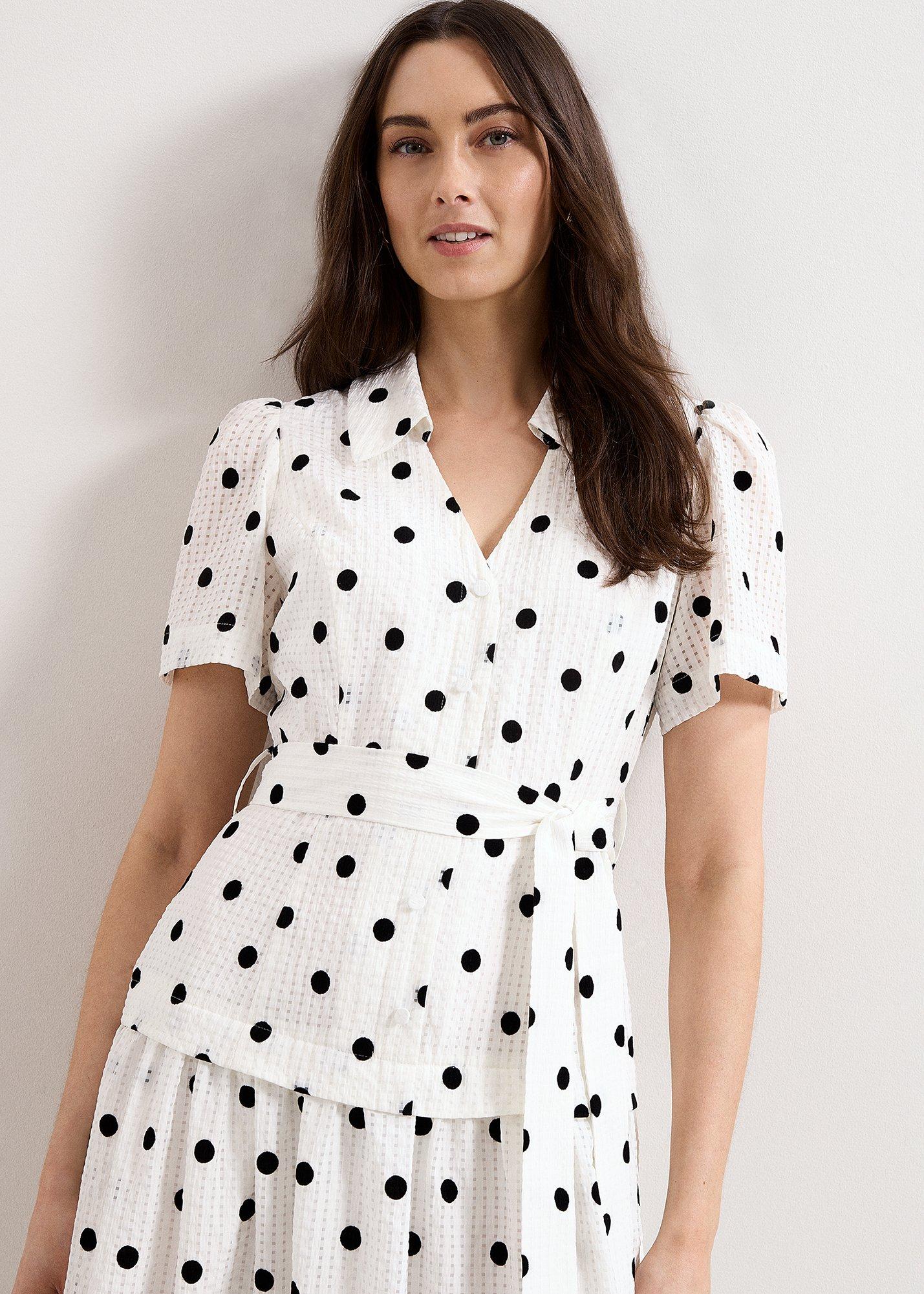 Petite Adele Black and Ivory Spot Dress