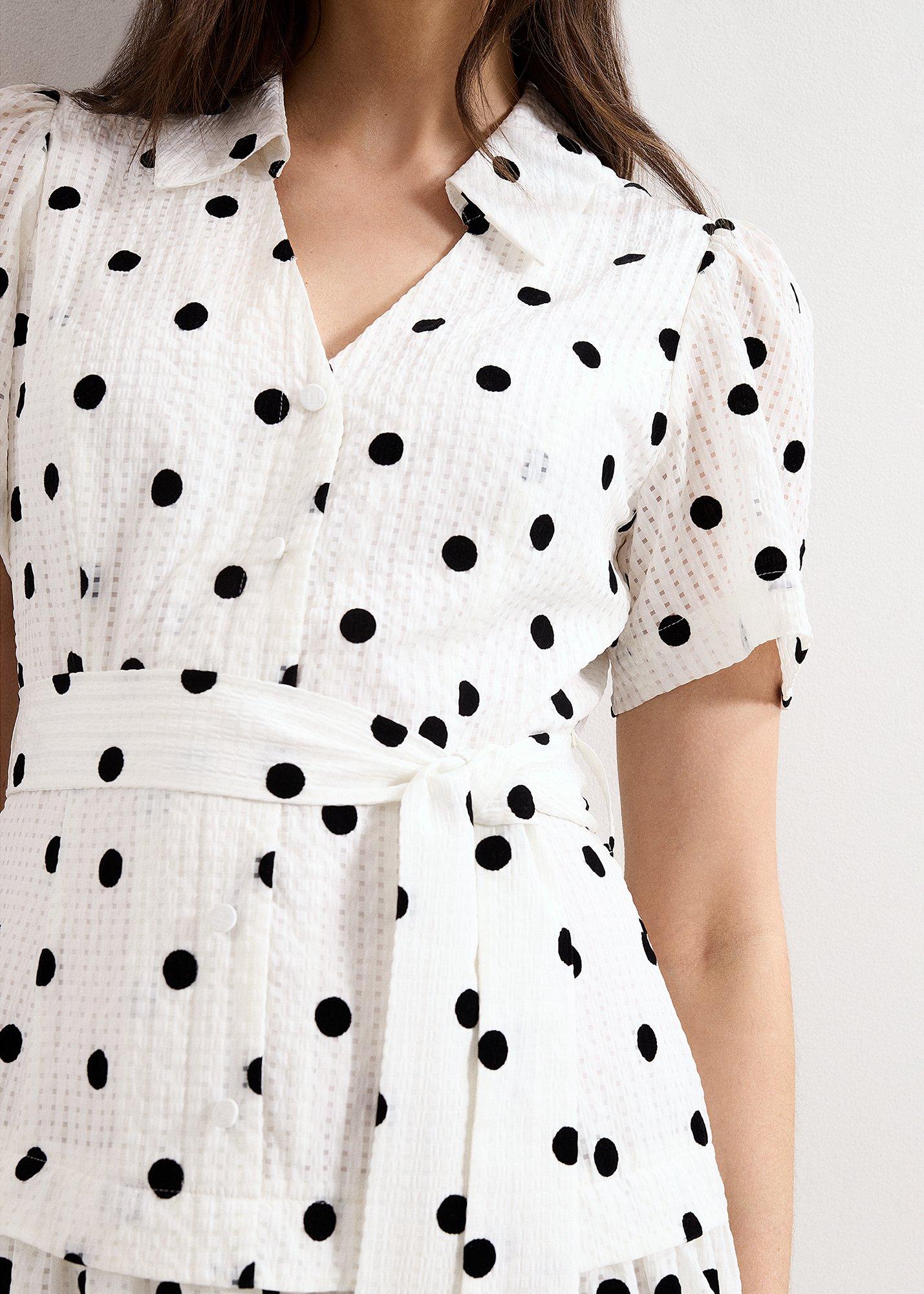 Petite Adele Black and Ivory Spot Dress