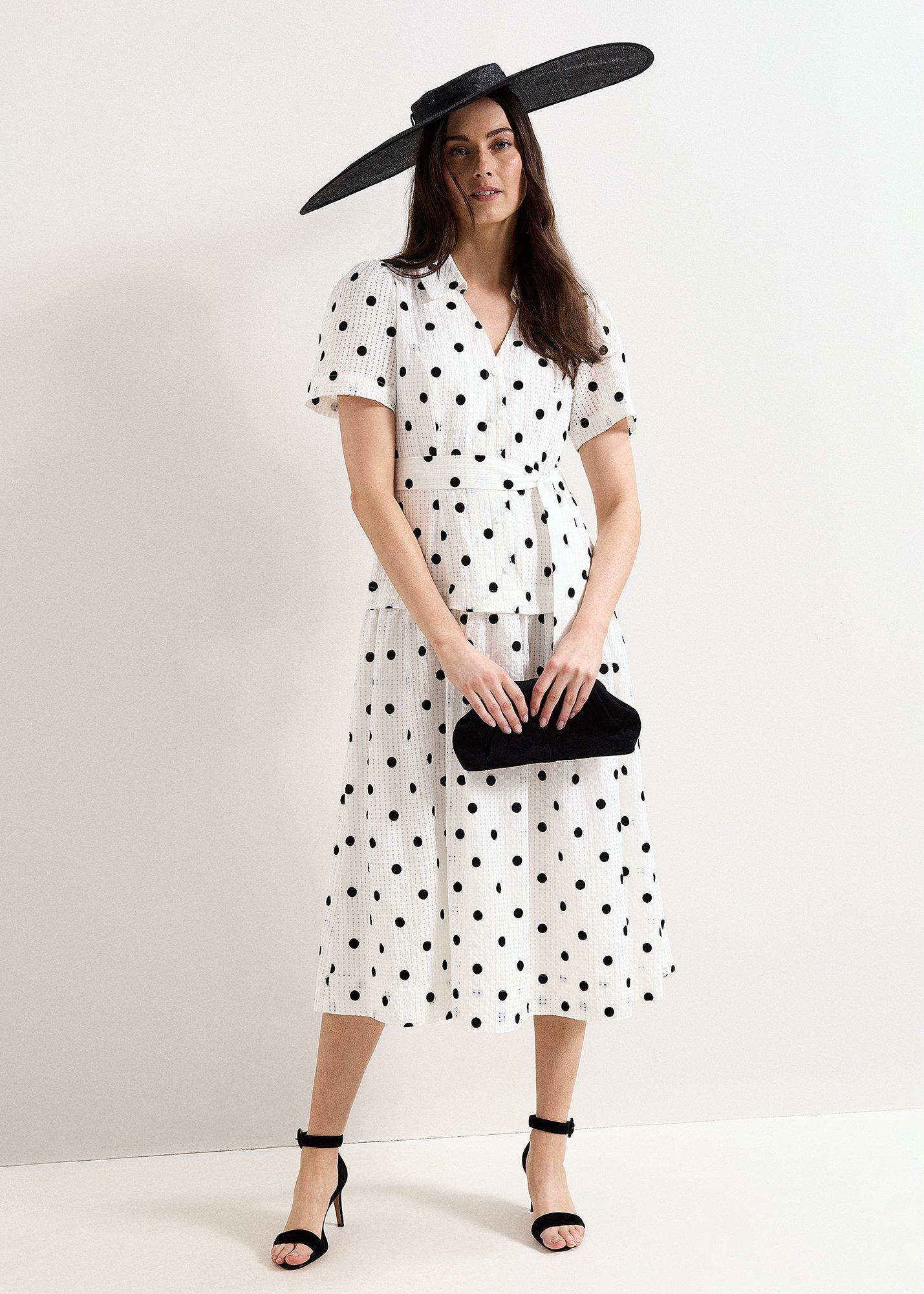 Petite Adele Black and Ivory Spot Dress