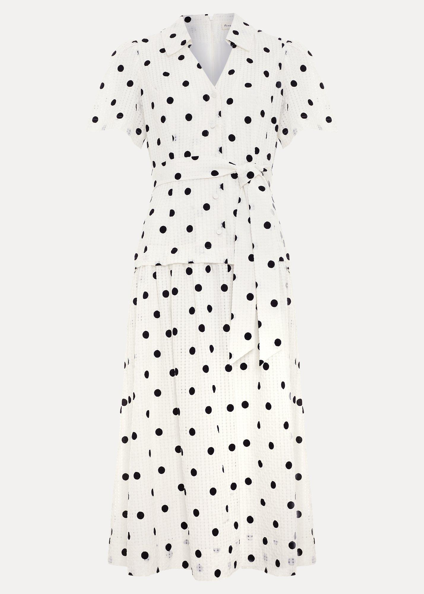 petite-adele-black-and-ivory-spot-textured-swing-dress