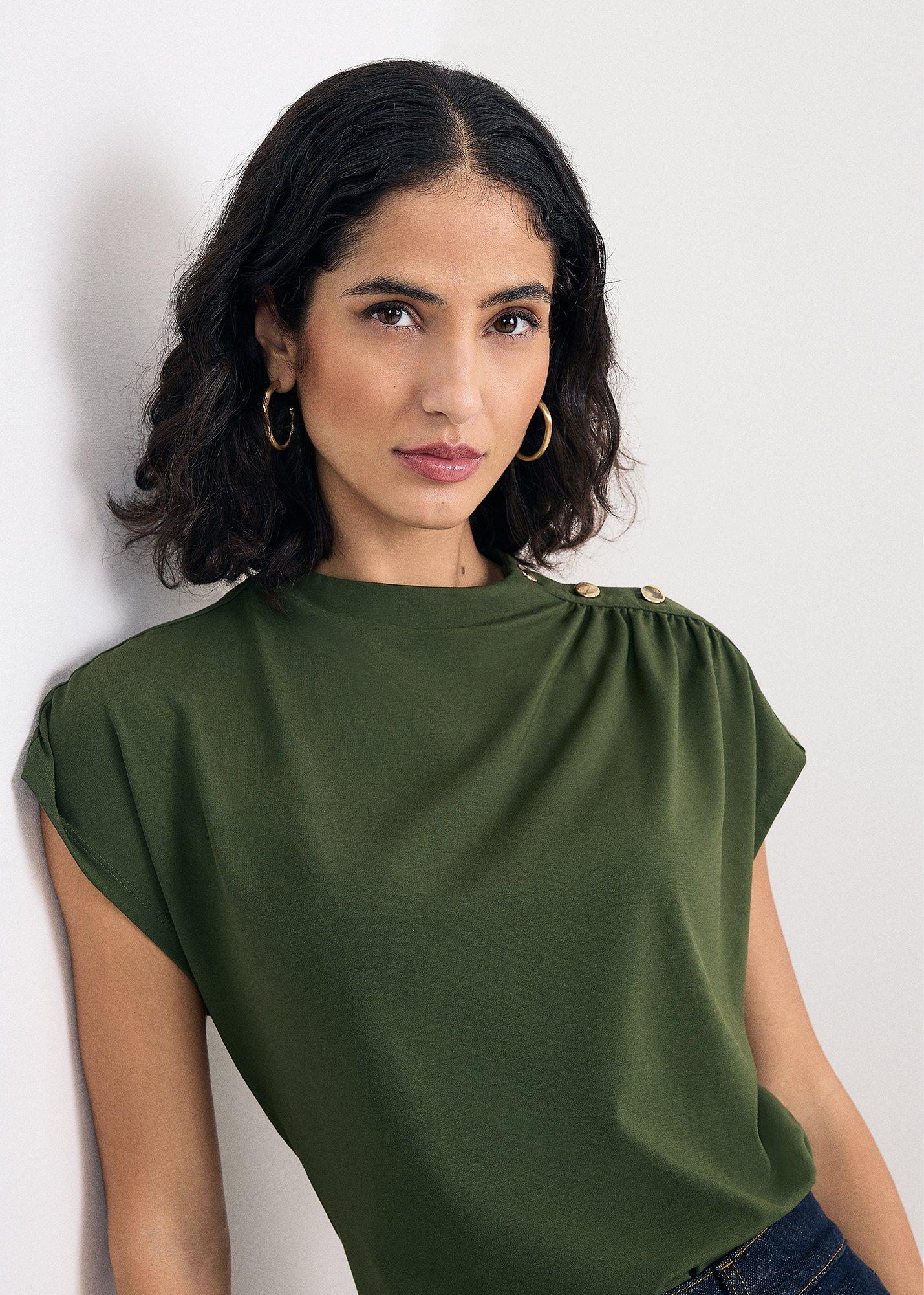 Paige Ponte Gold Button Top