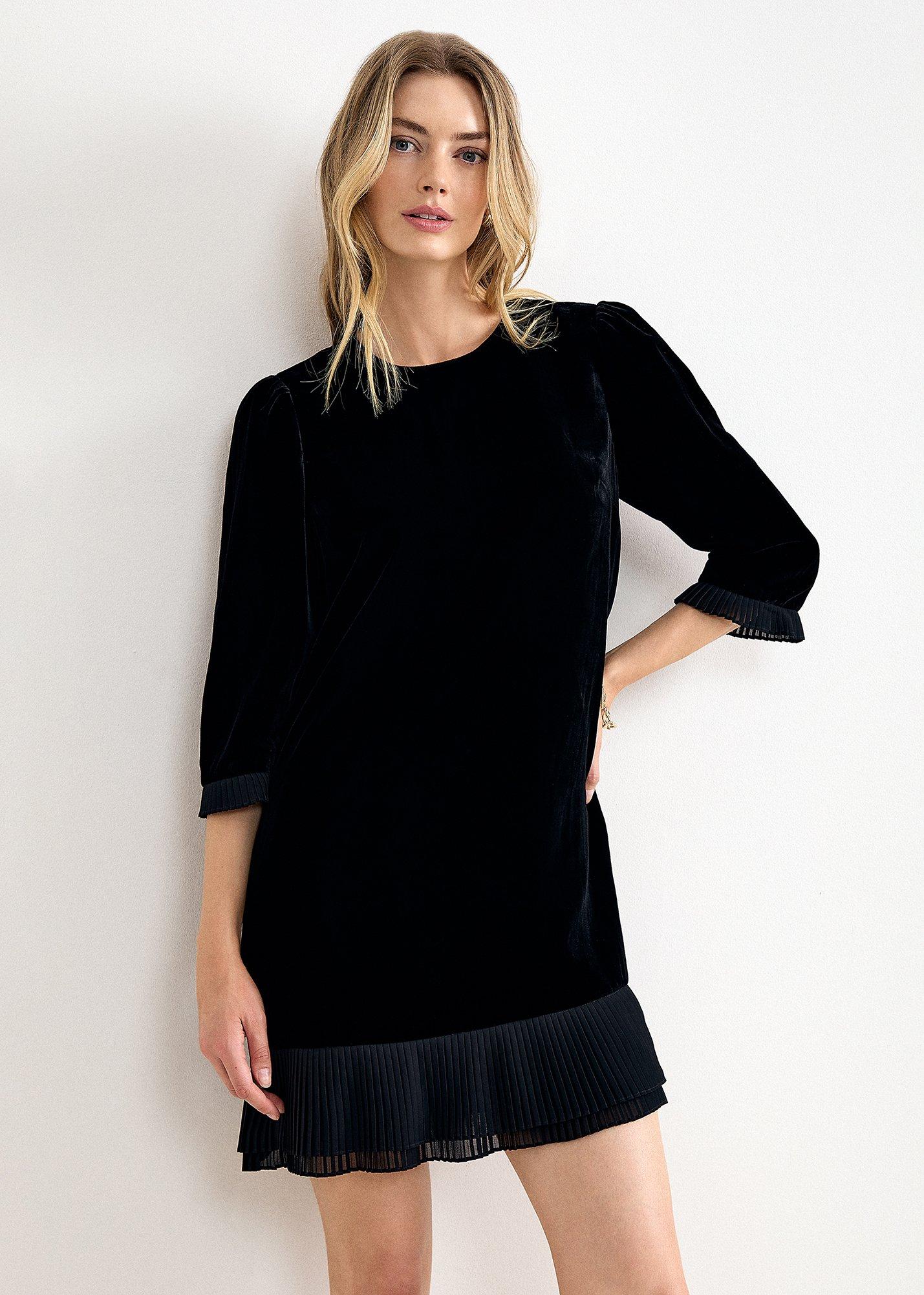 Elysia Velvet Pleat Swing Mini Dress