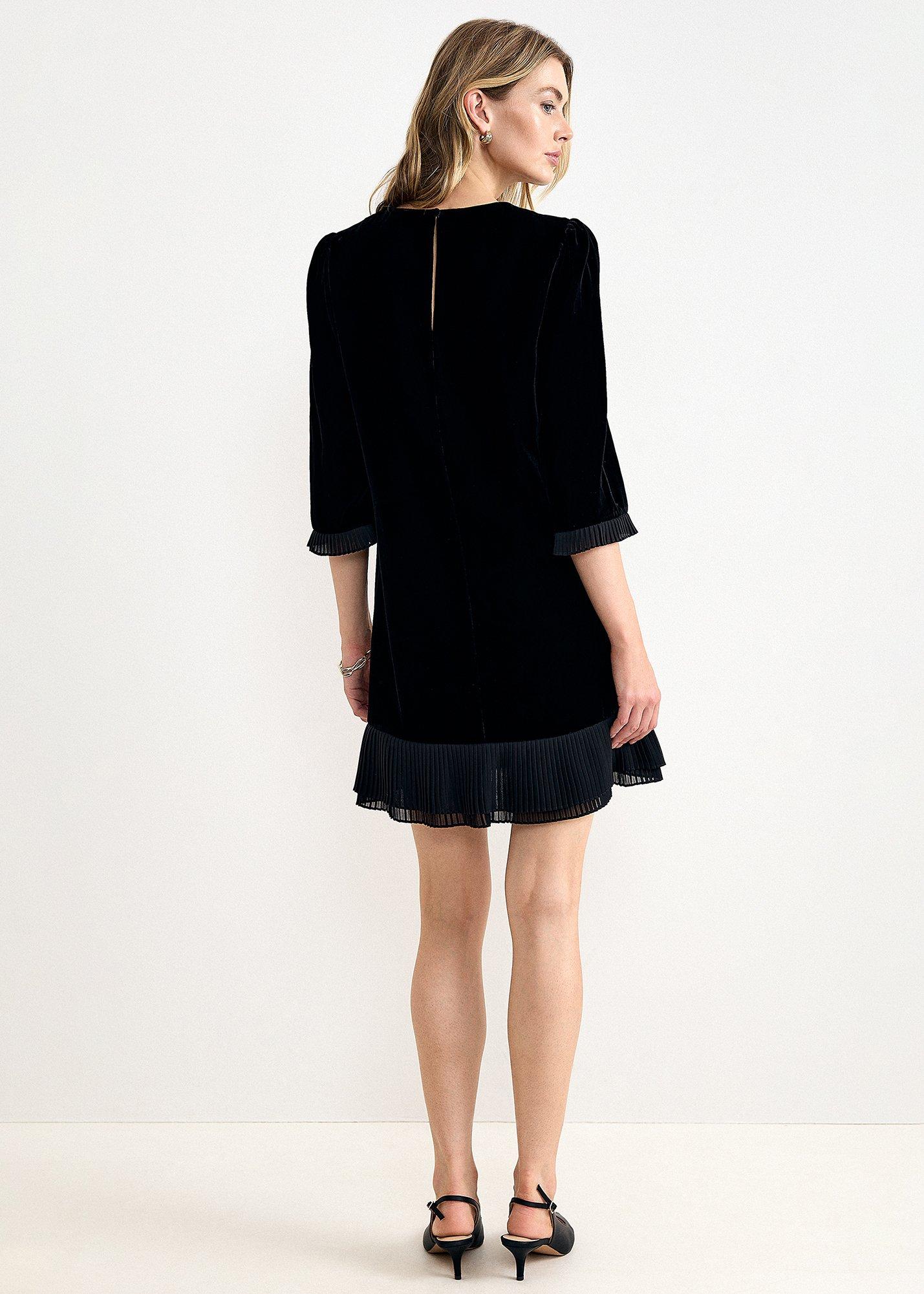 Elysia Velvet Pleat Swing Mini Dress