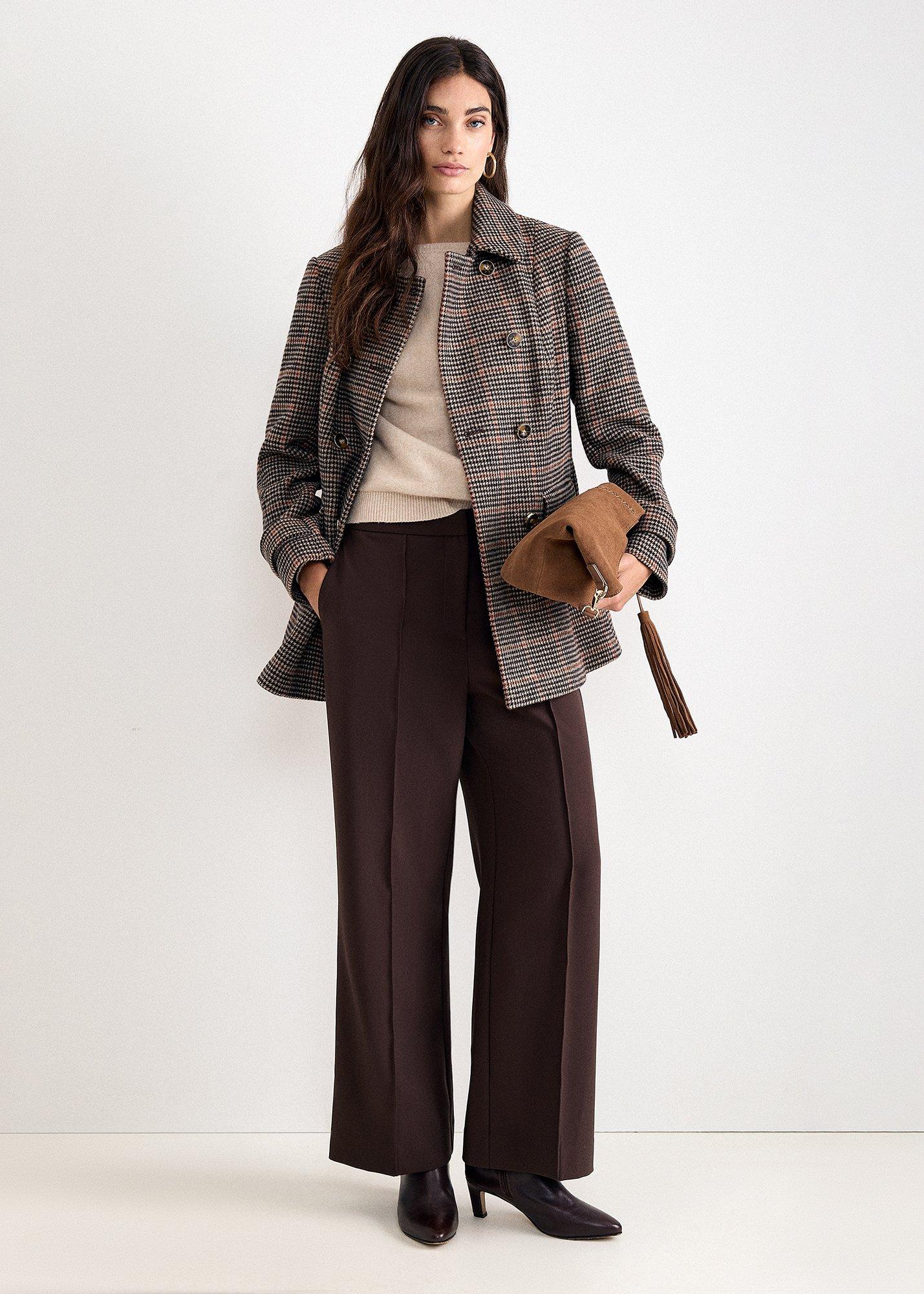  Aurelie Checked Short Wool Peacoat