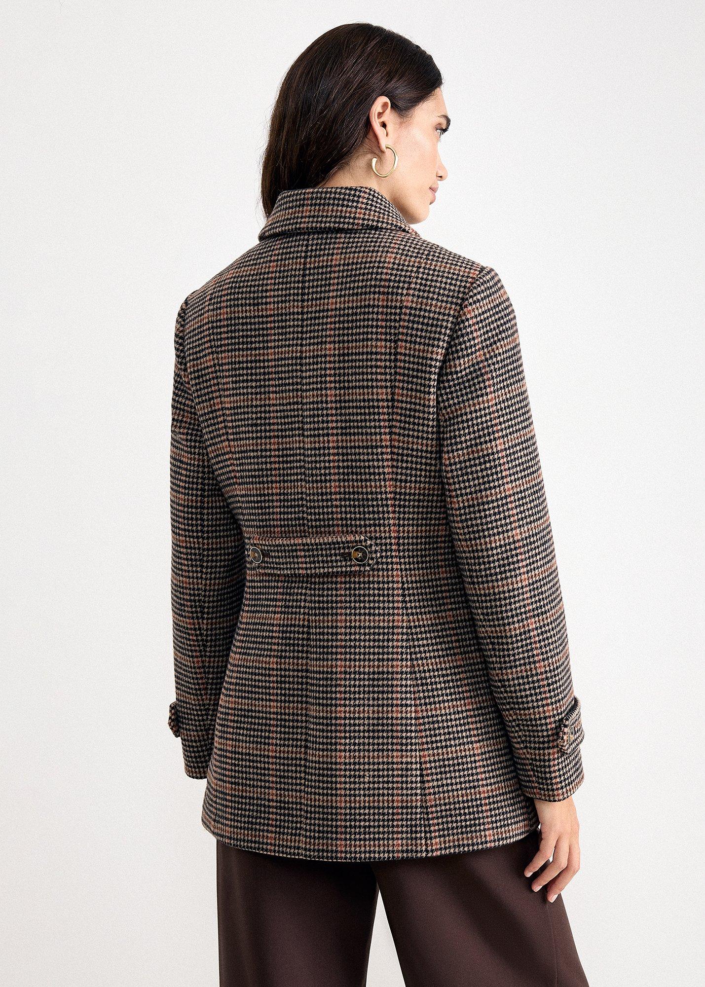  Aurelie Checked Short Wool Peacoat