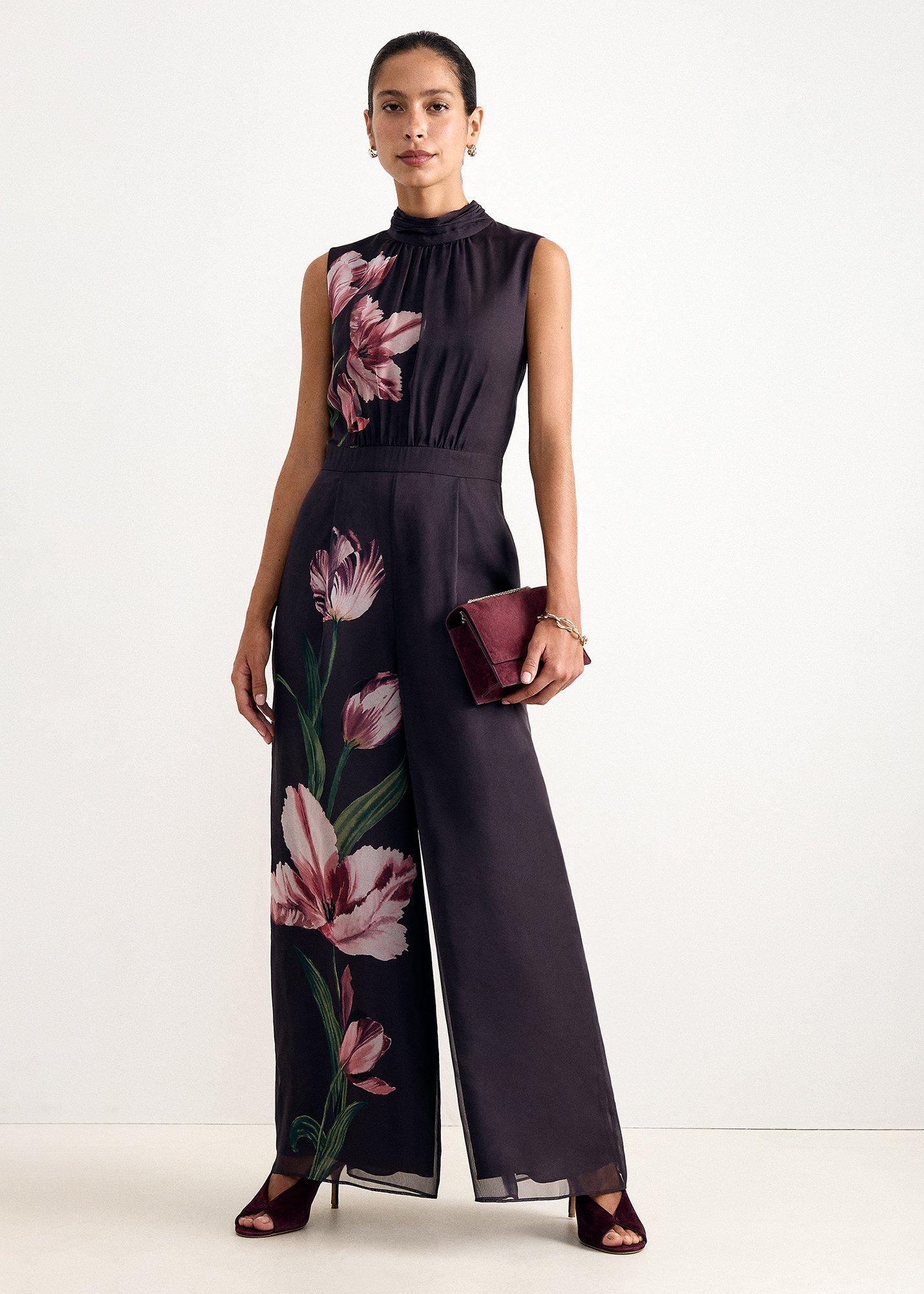 Rose Floral Placement Jumpsuit