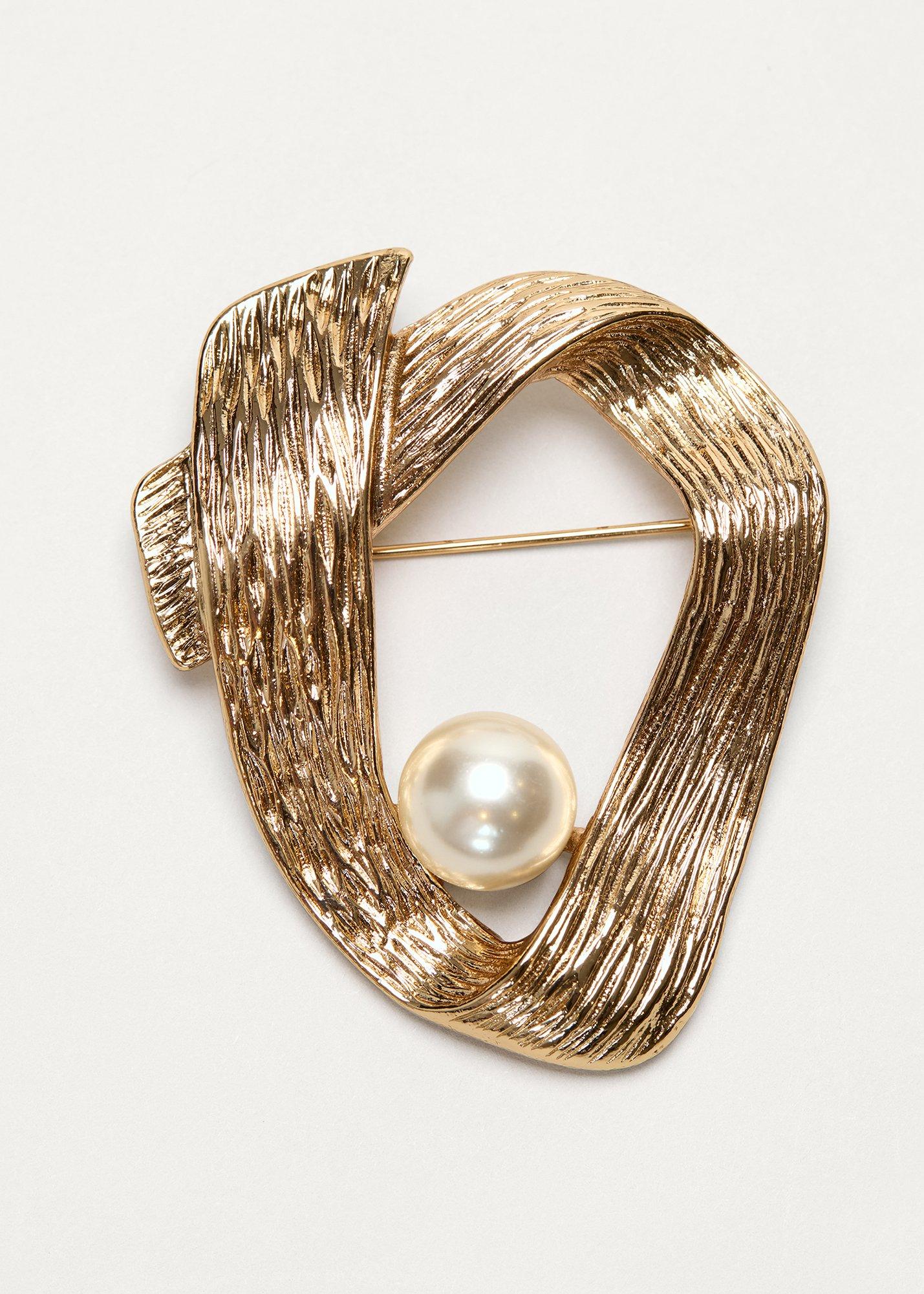 Gold Plated Pearl Twisted Brooch