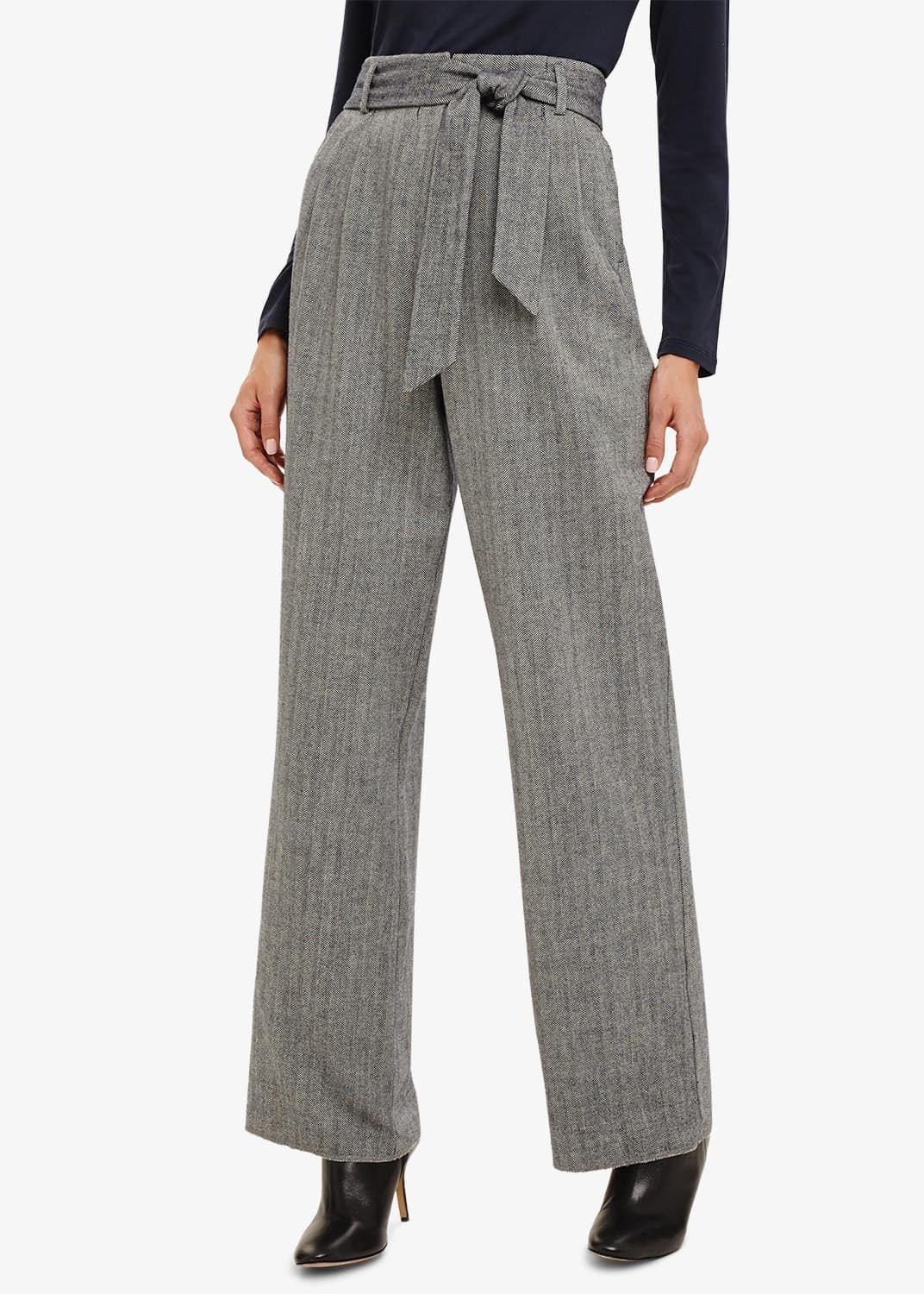 Edwina Herringbone Wide Leg Trousers