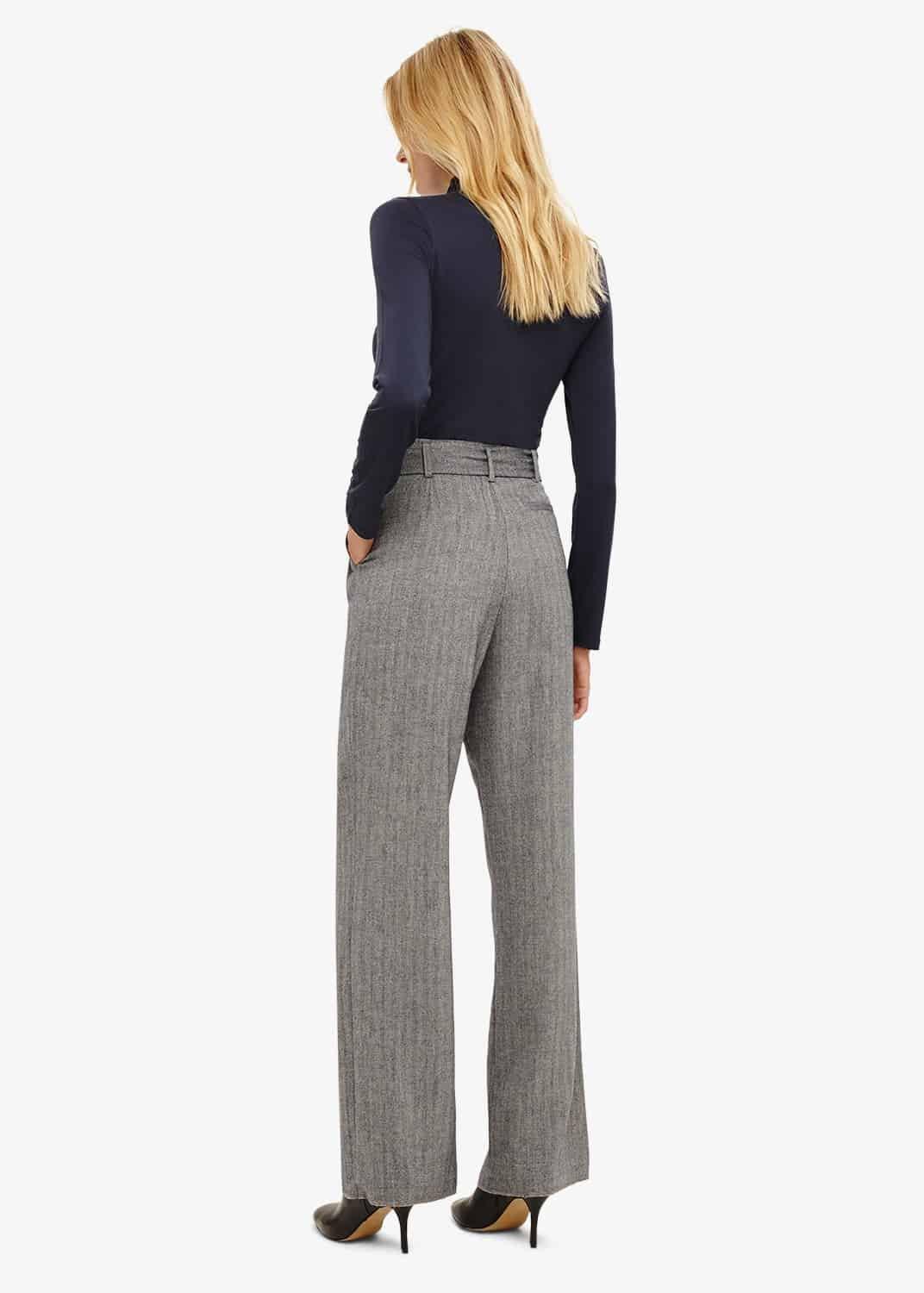 Edwina Herringbone Wide Leg Trousers