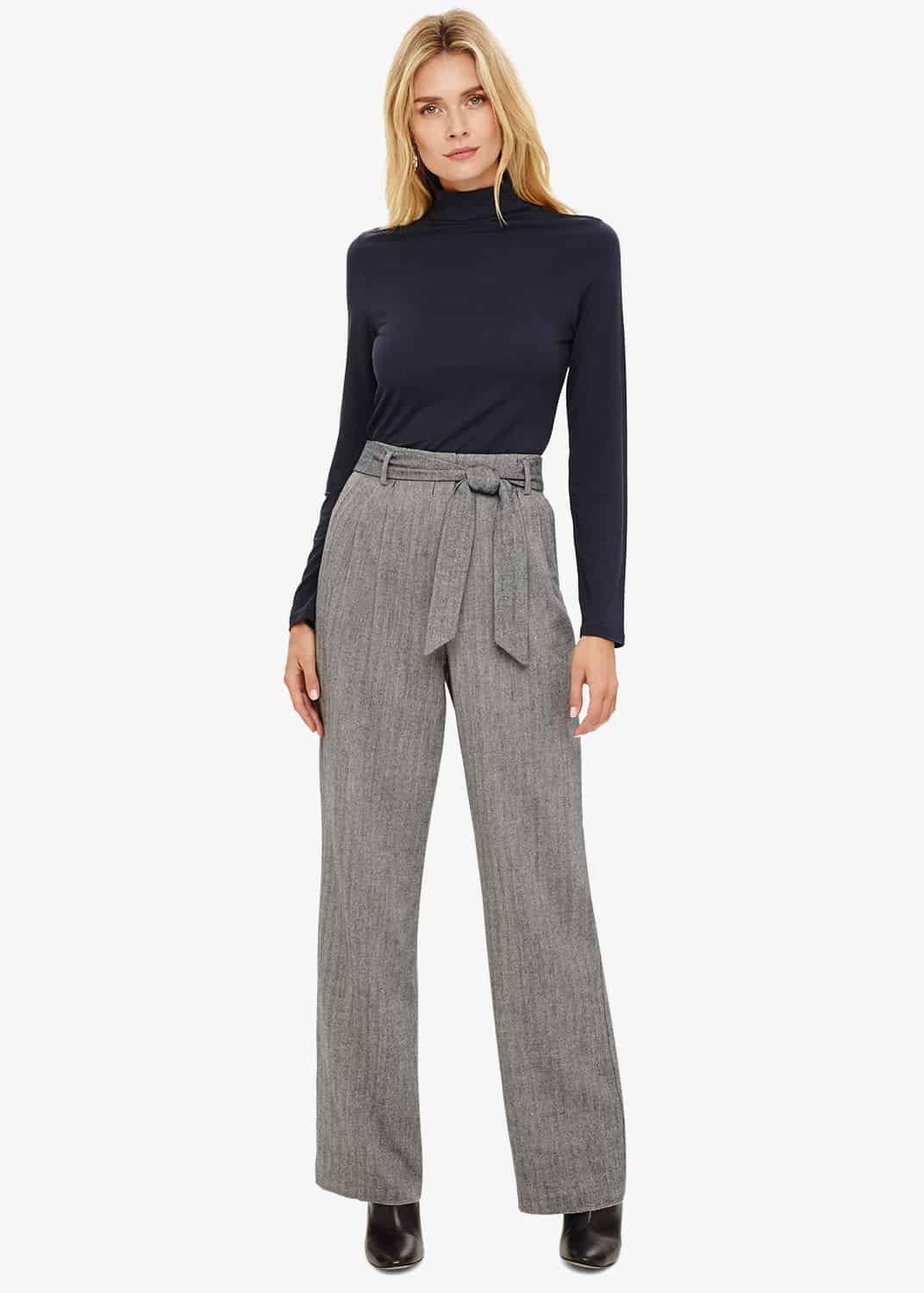 Edwina Herringbone Wide Leg Trousers