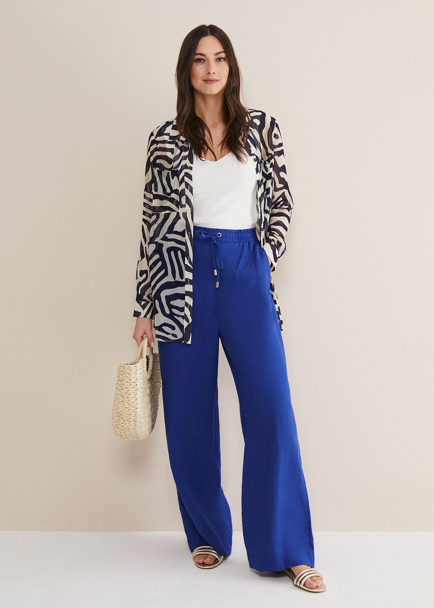 Lolita Blue Linen Wide Leg Trousers