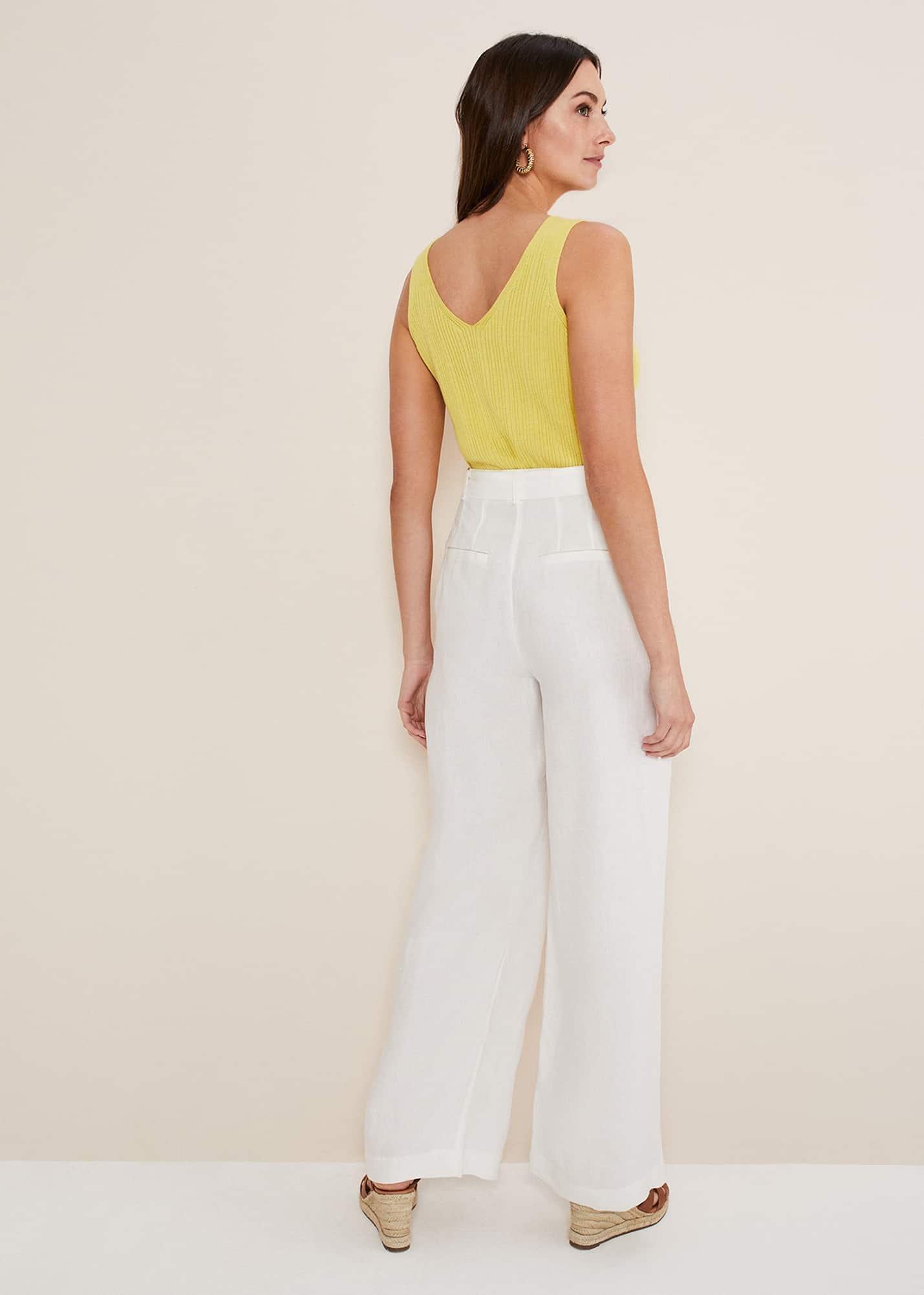 Aaliyah White Linen Wide Leg Trousers