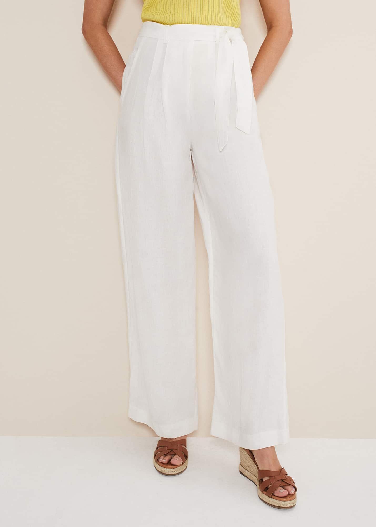 Aaliyah White Linen Wide Leg Trousers