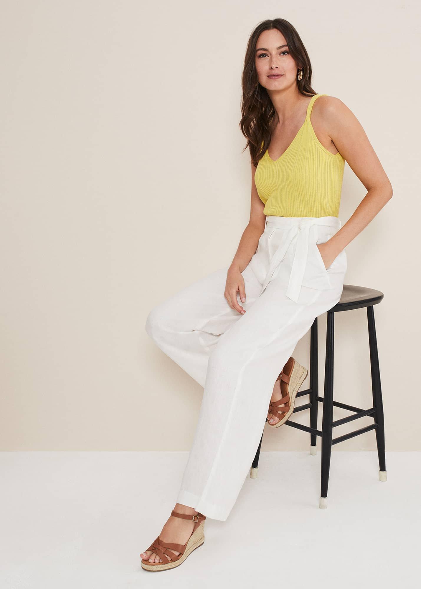 Aaliyah White Linen Wide Leg Trousers