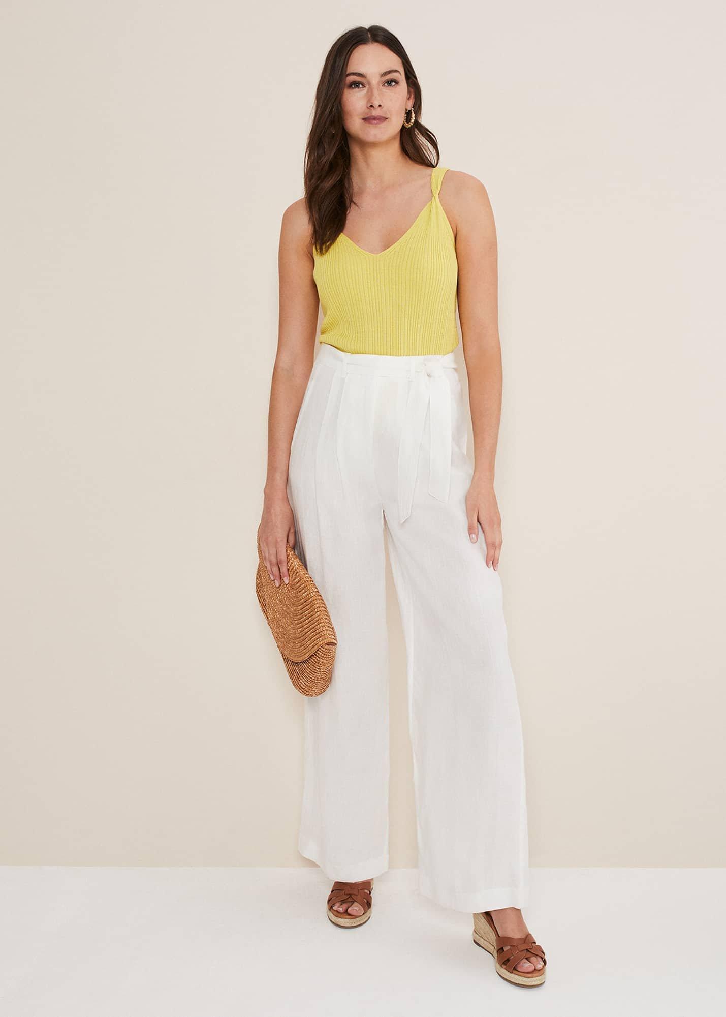 Aaliyah White Linen Wide Leg Trousers
