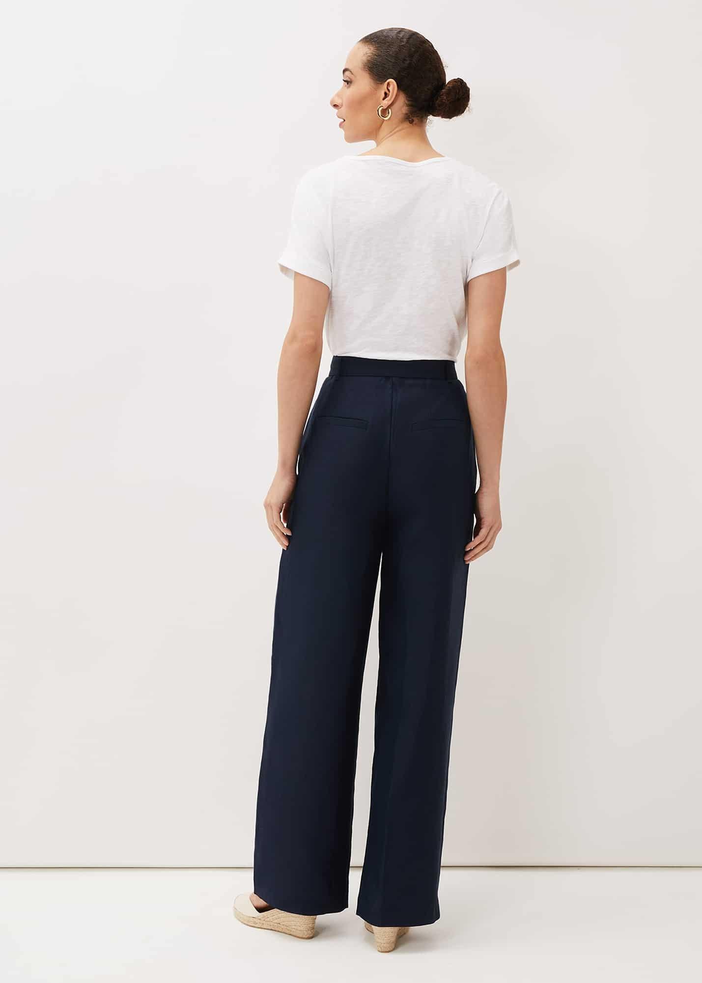 Aaliyah Navy Linen Wide Leg Trousers