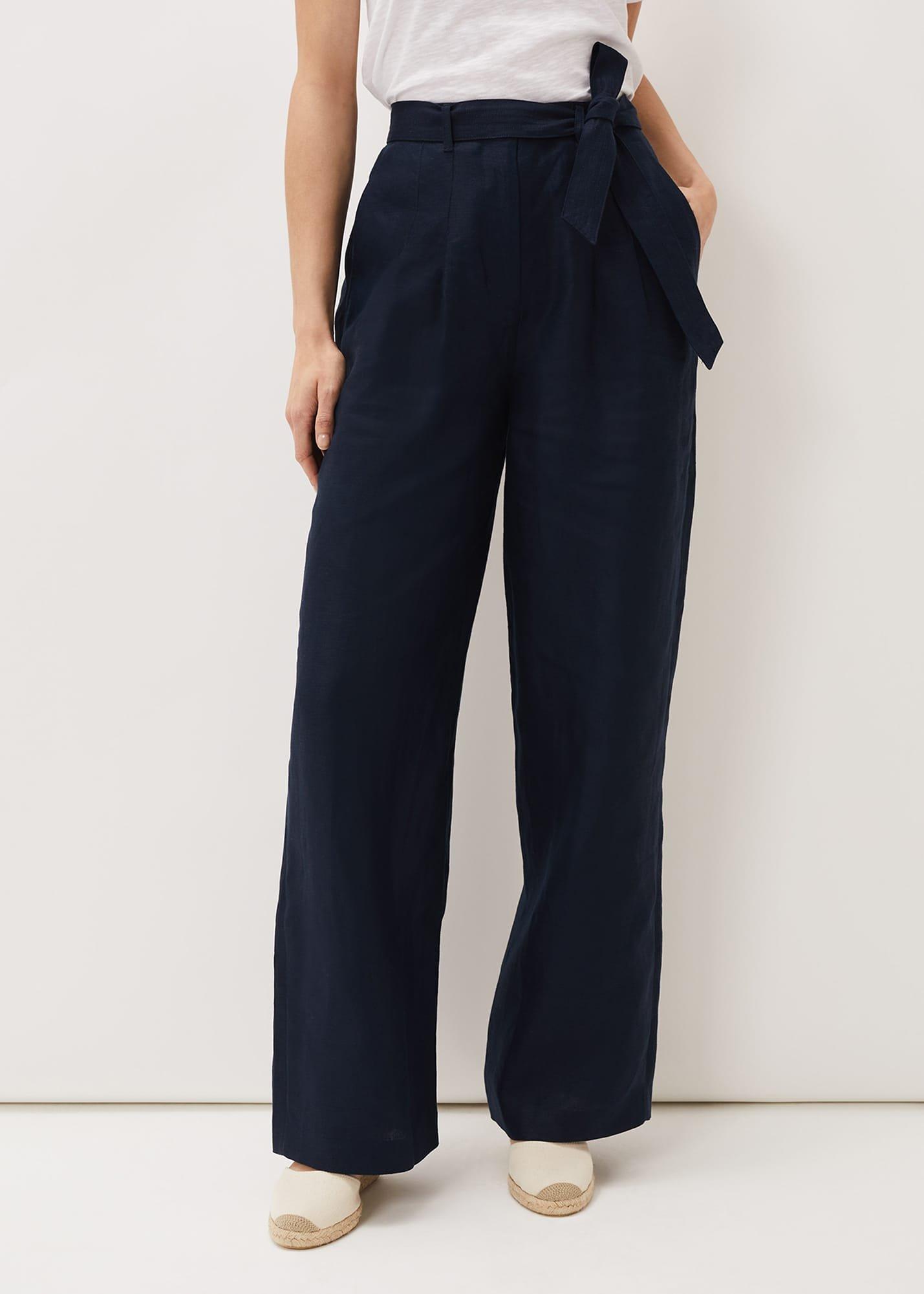 Aaliyah Navy Linen Wide Leg Trousers