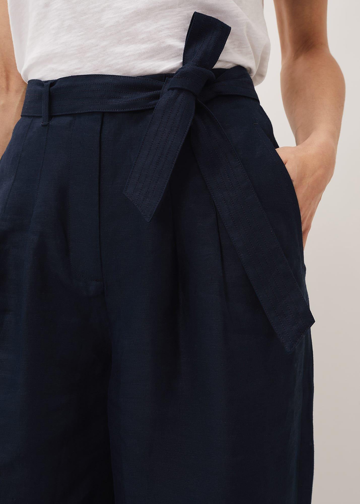 Aaliyah Navy Linen Wide Leg Trousers
