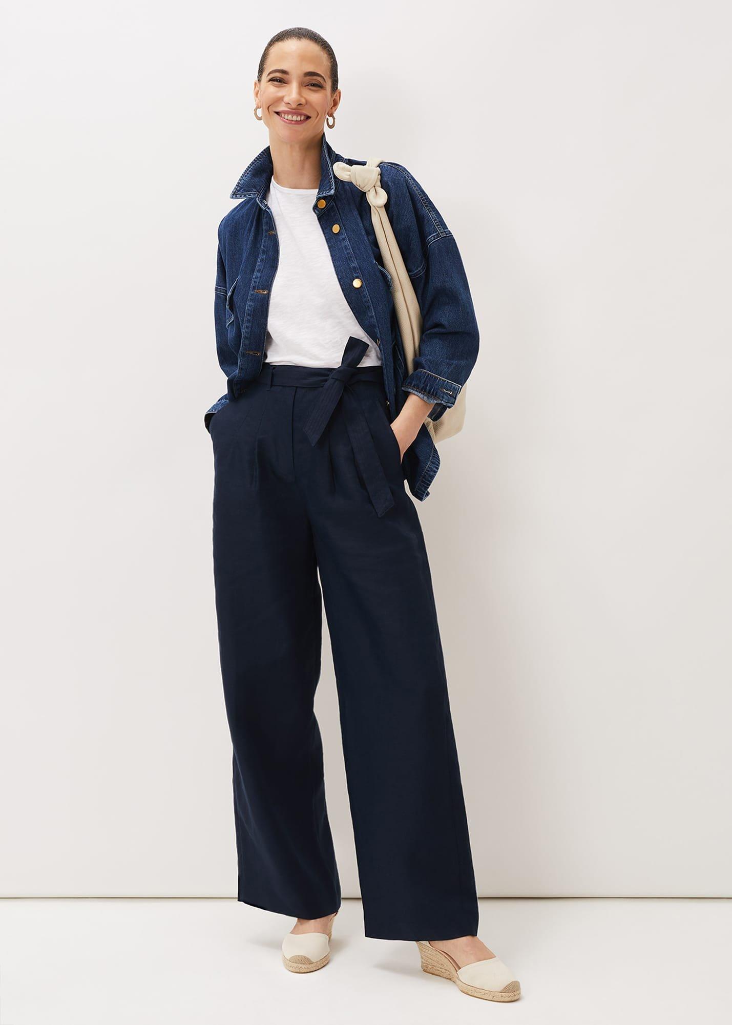 Aaliyah Navy Linen Wide Leg Trousers