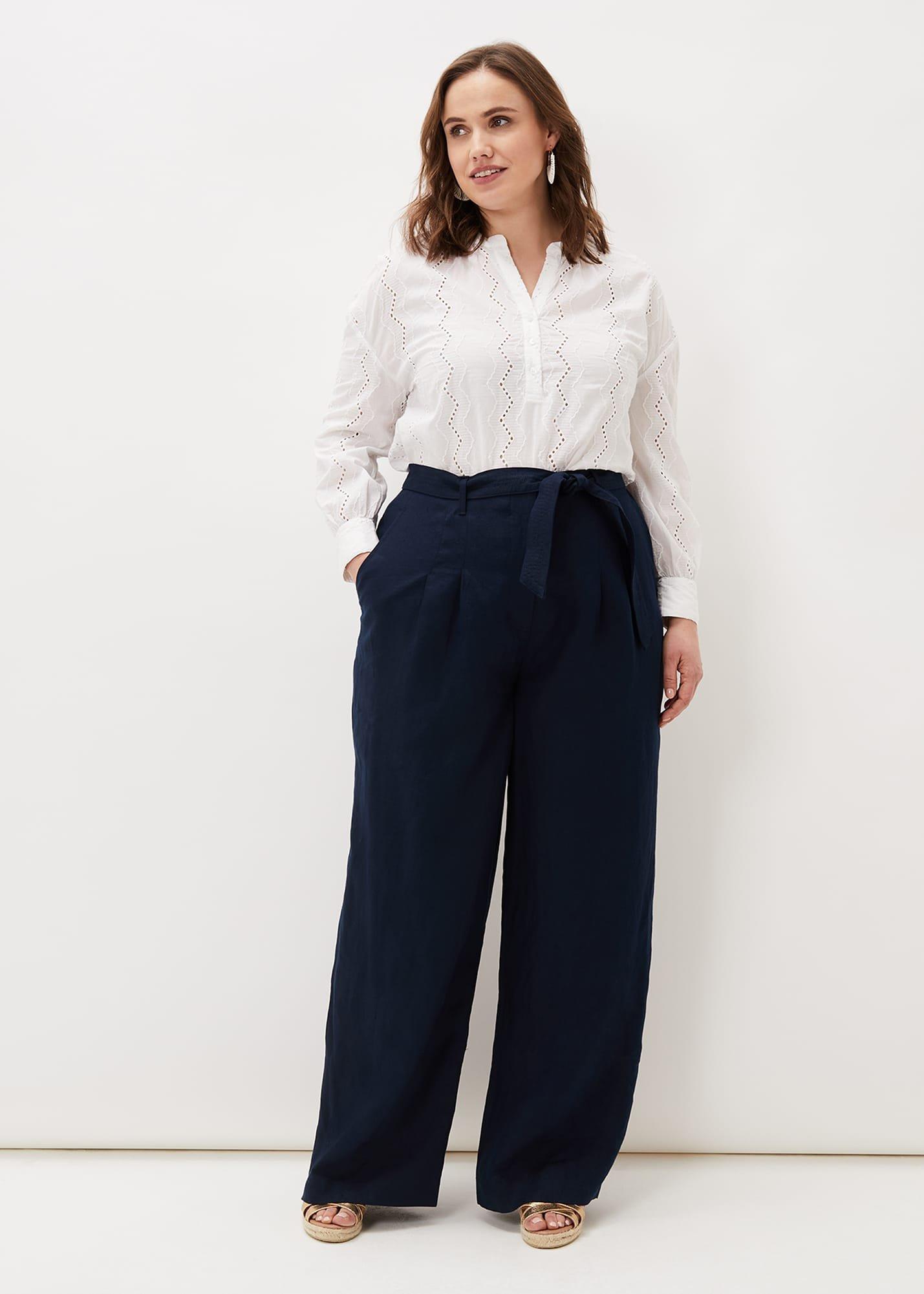 Aaliyah Navy Linen Wide Leg Trousers