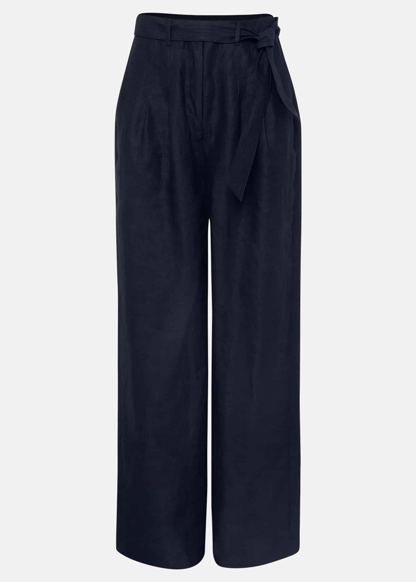 Aaliyah Navy Linen Wide Leg Trousers
