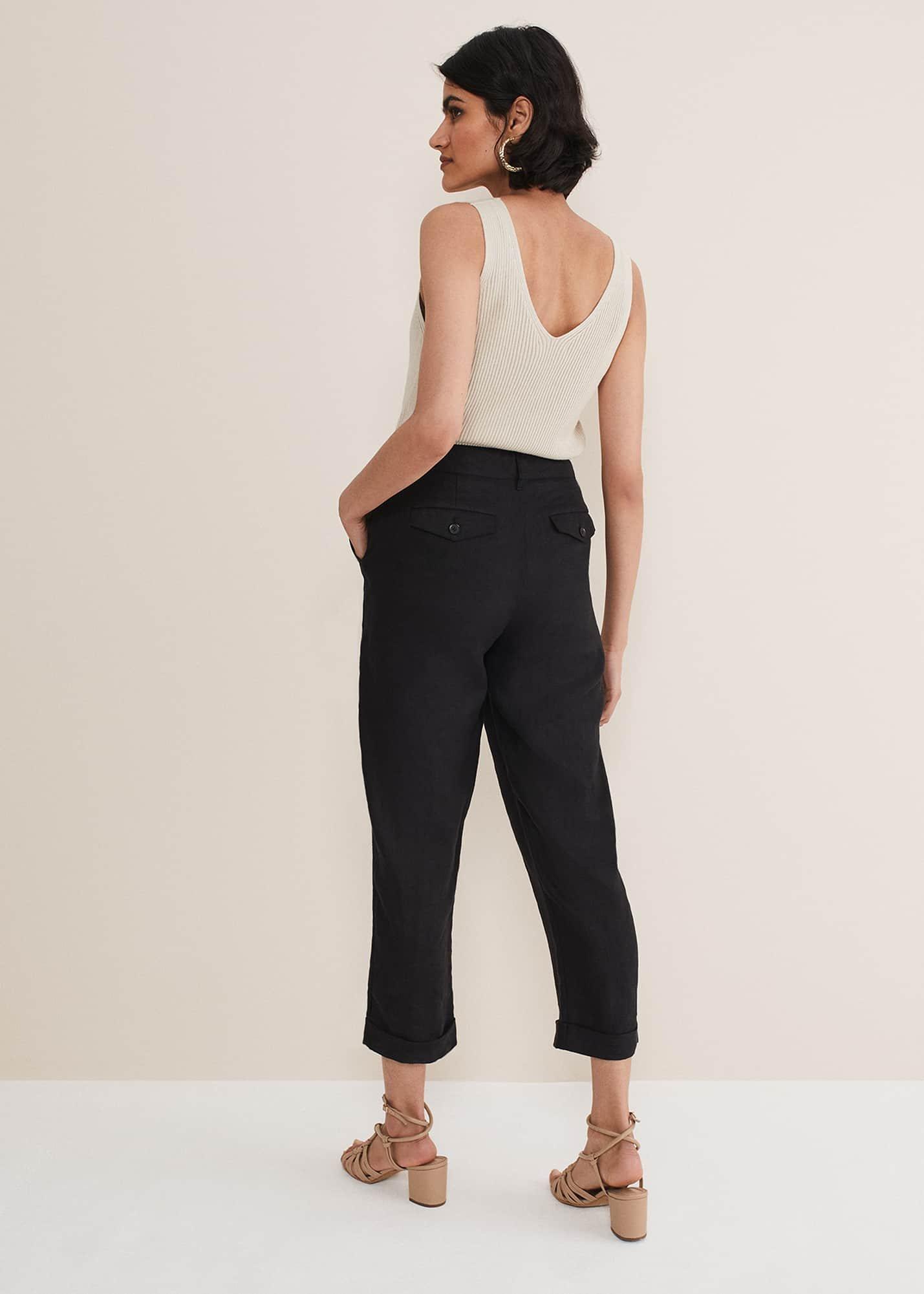 Klarra Black Linen Tapered Trousers
