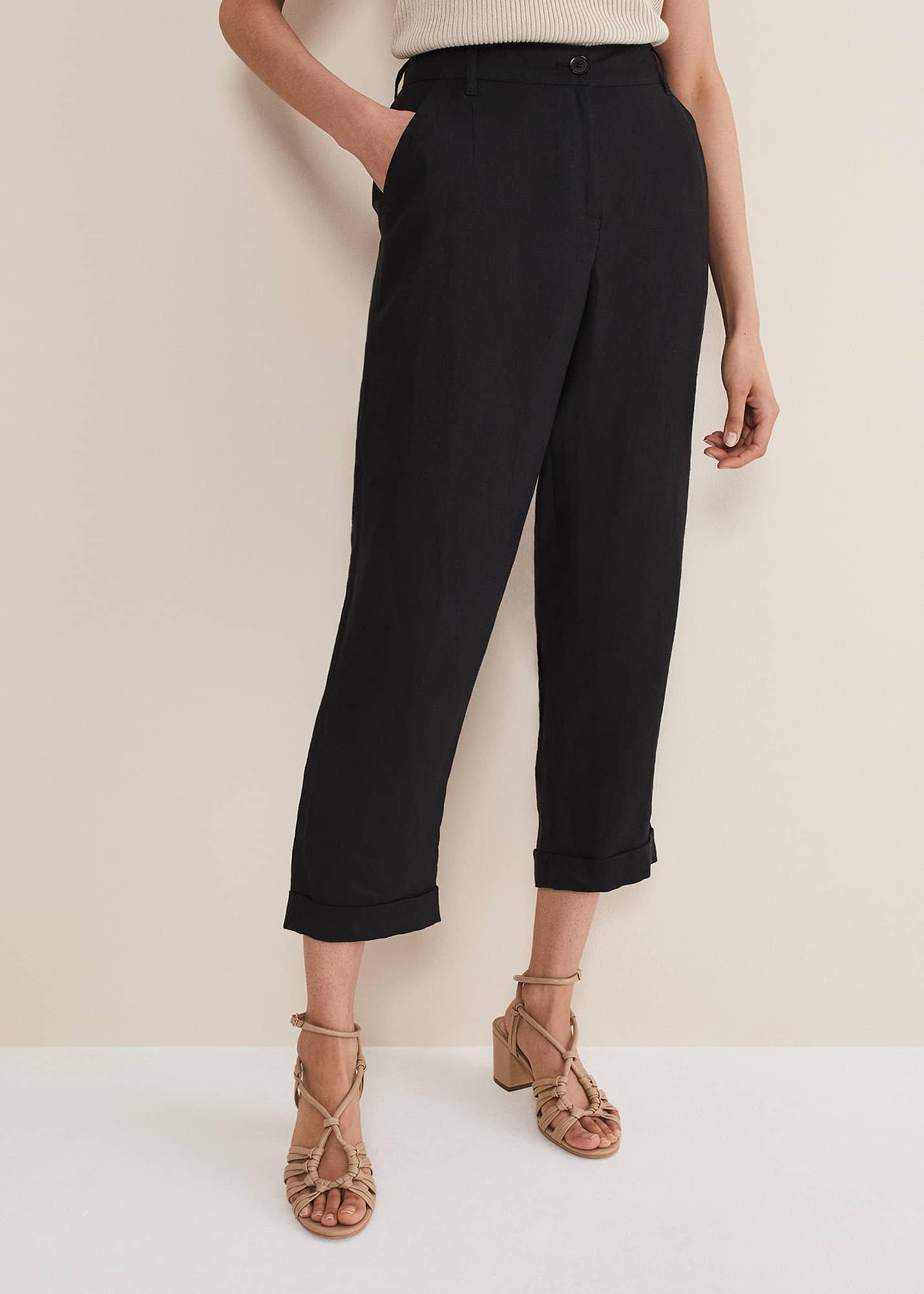 Klarra Black Linen Tapered Trousers