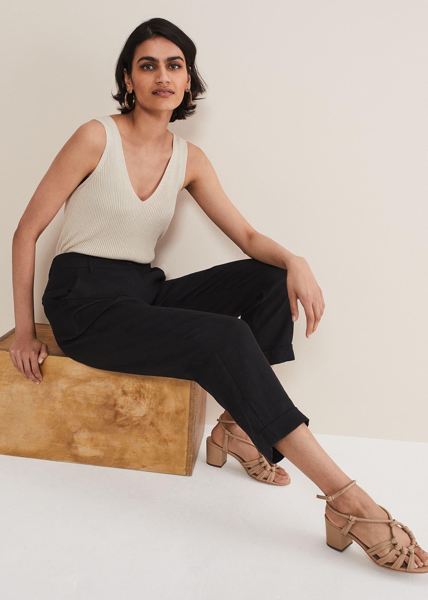 Klarra Black Linen Tapered Trousers