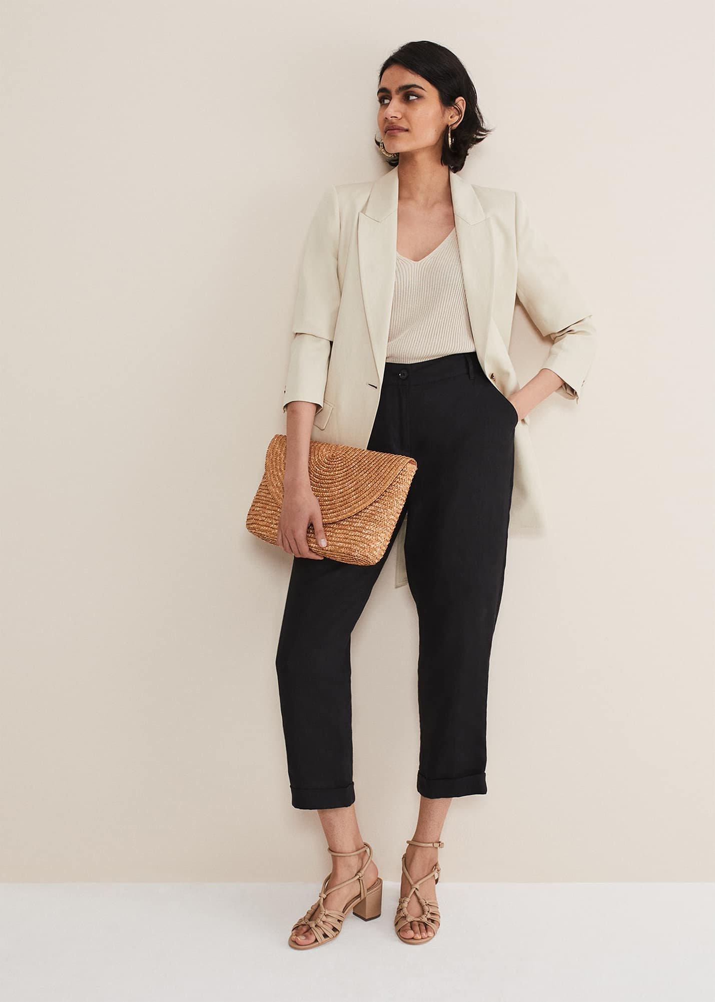 Klarra Black Linen Tapered Trousers