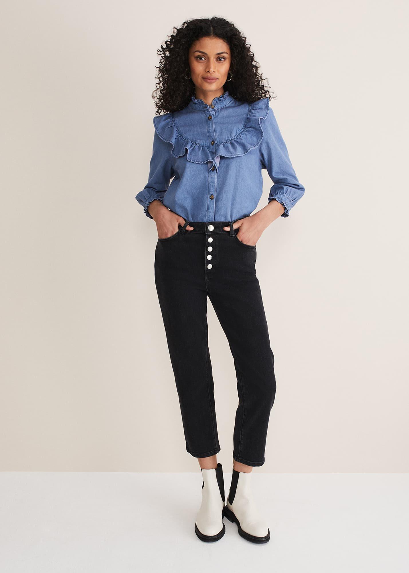Karlie Button Through Straight Leg Jeans