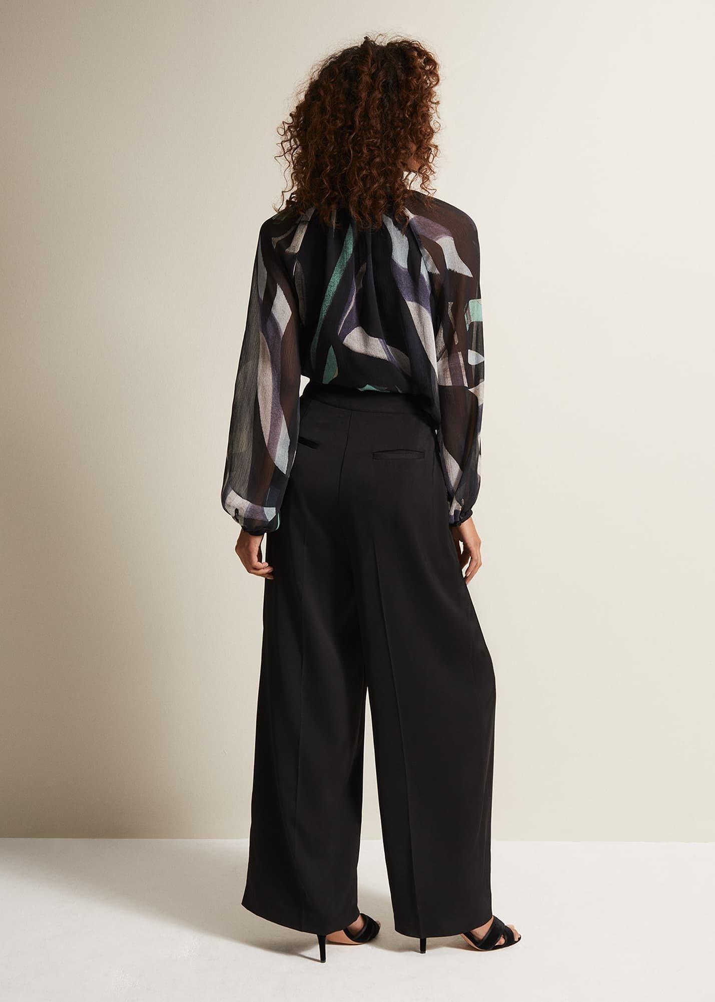 Shellina Black Satin Wide Leg Trousers