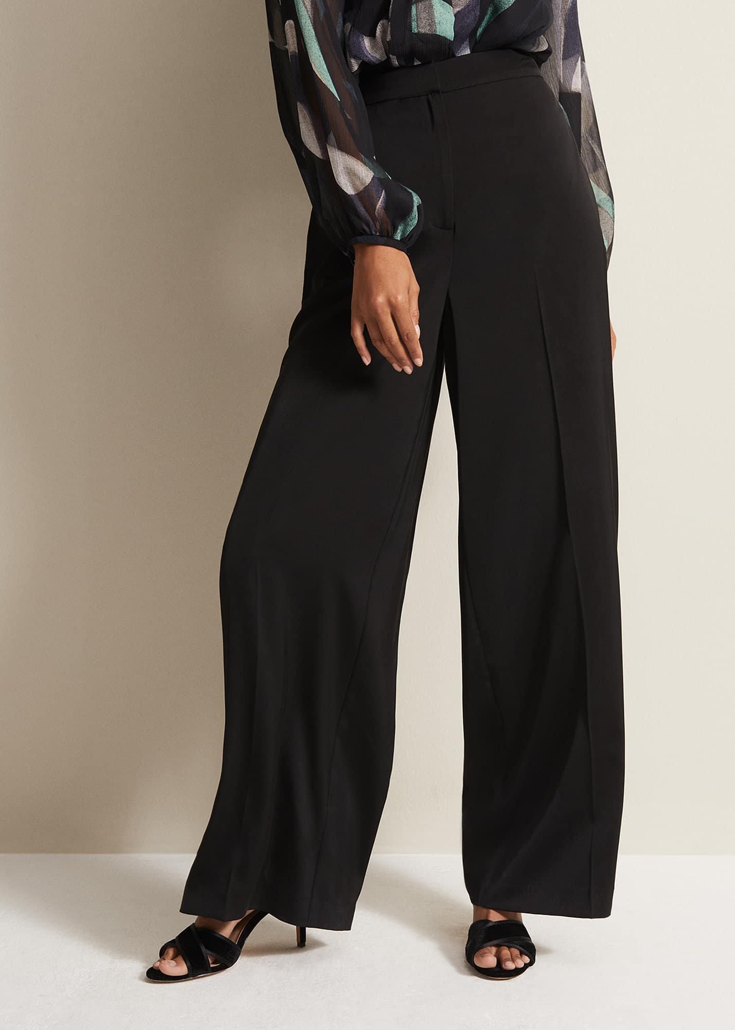 Shellina Black Satin Wide Leg Trousers