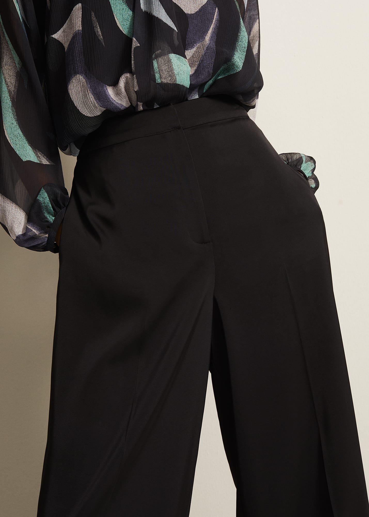 Shellina Black Satin Wide Leg Trousers