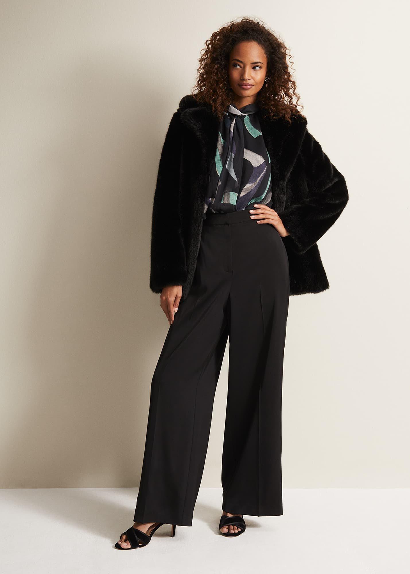 Shellina Black Satin Wide Leg Trousers