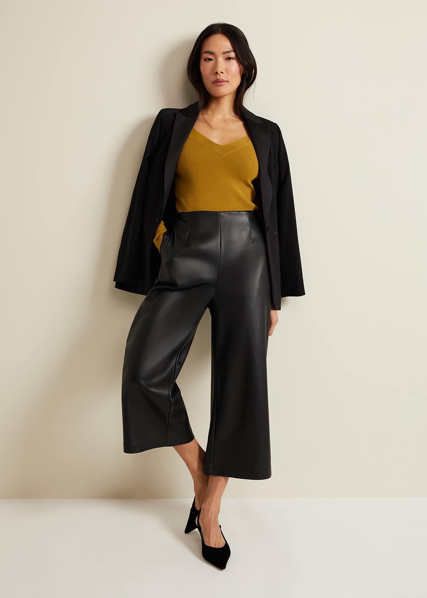 Emeline Black Faux Leather Culottes