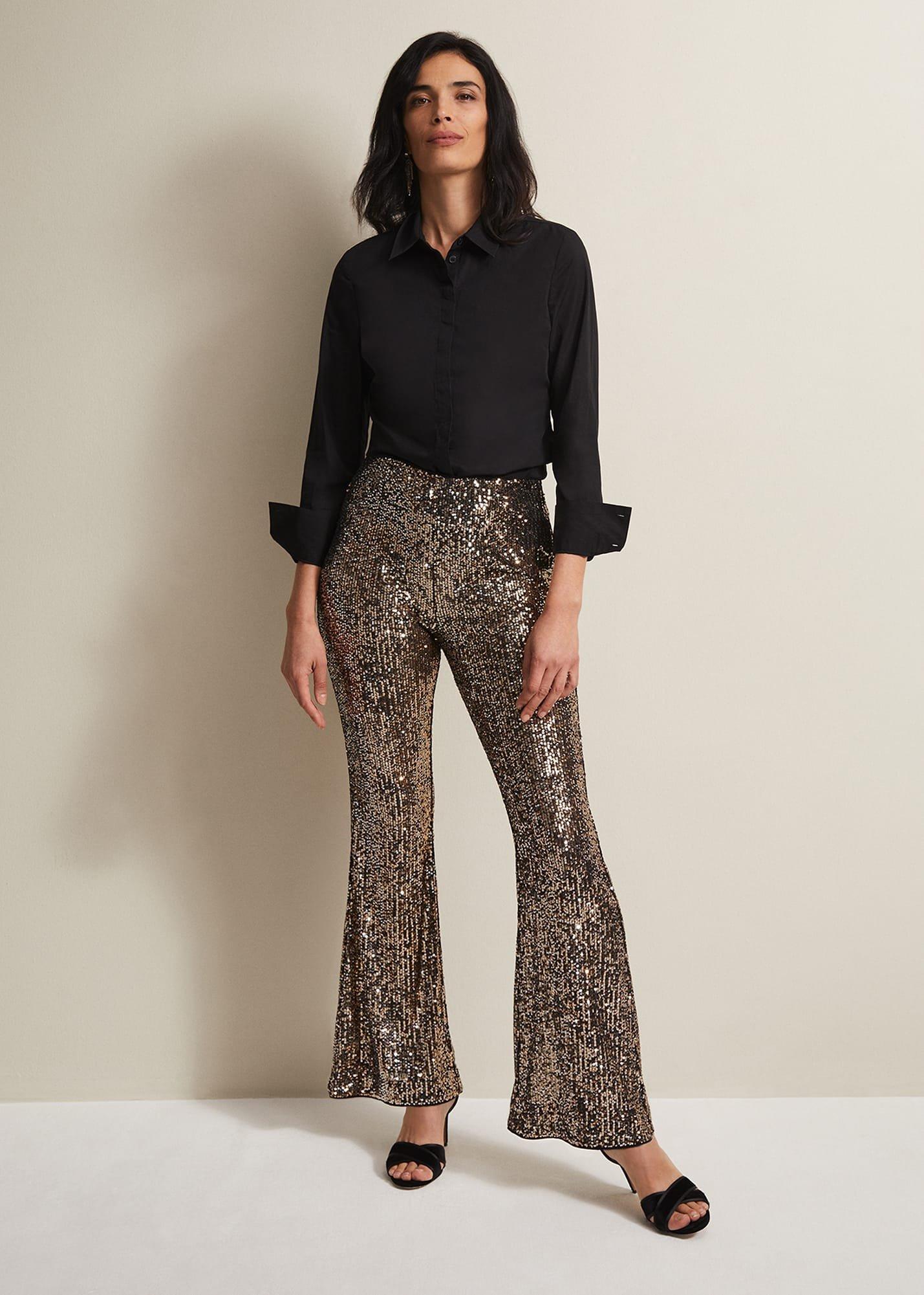 Karmia Gold Sequin Flared Trousers