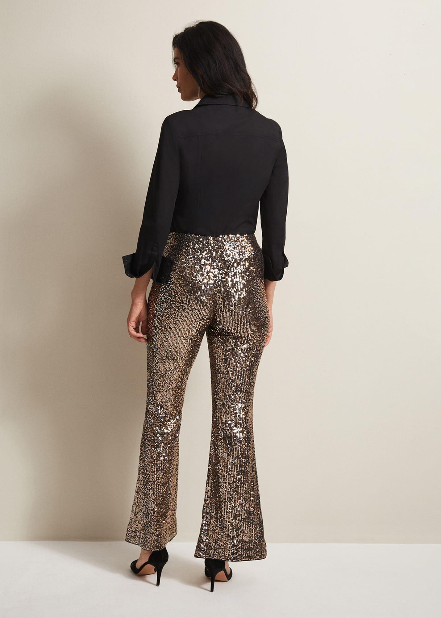 Karmia Gold Sequin Flared Trousers