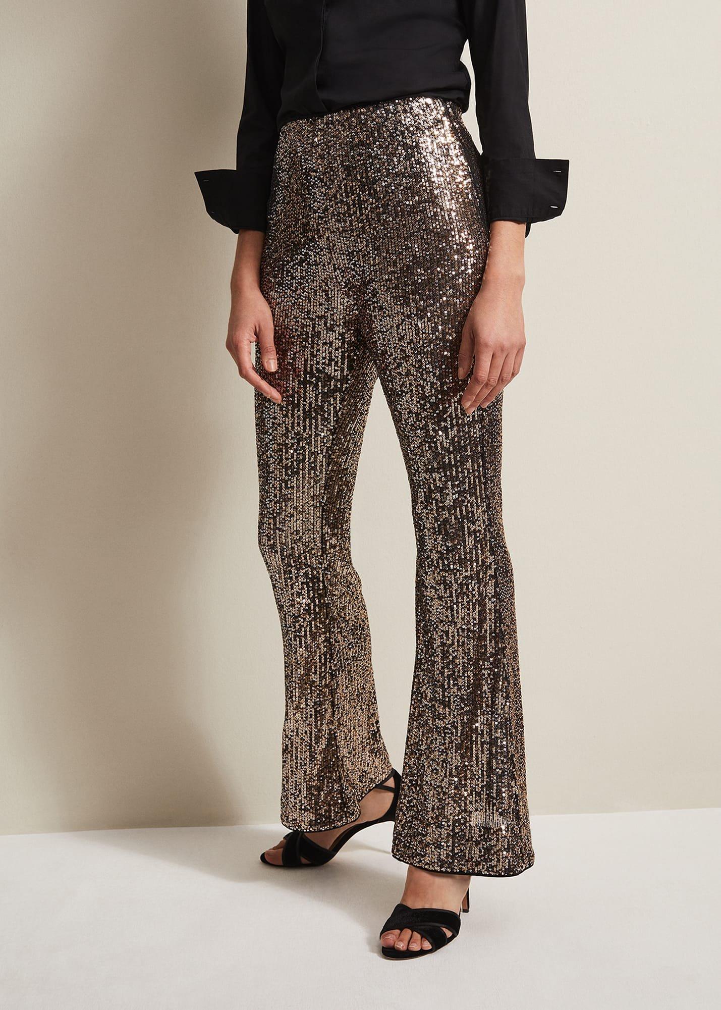 Karmia Gold Sequin Flared Trousers