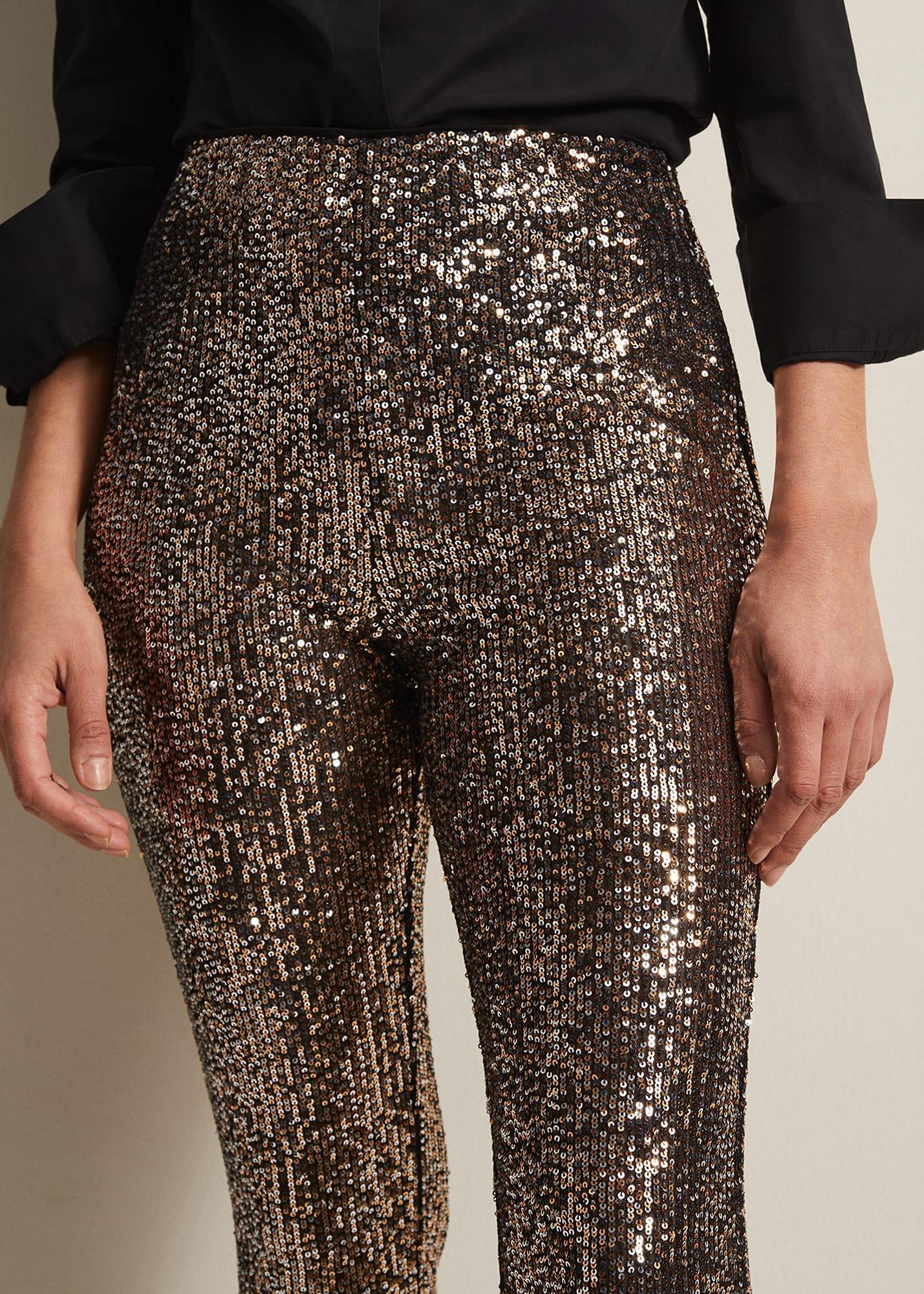 Karmia Gold Sequin Flared Trousers